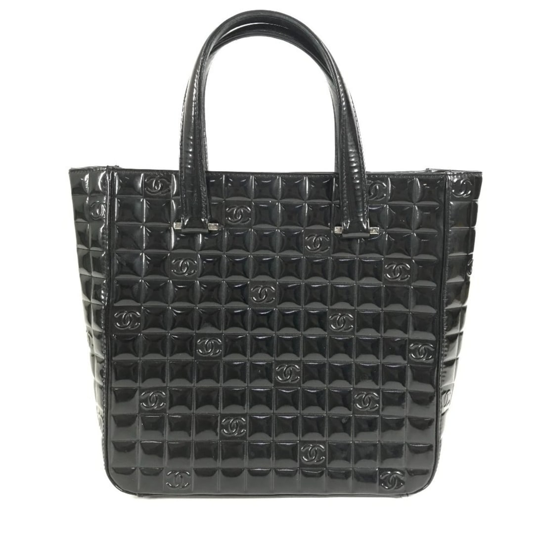CHANEL Vintage Chocolate Bar Logo CC Coco Mark Tote Bag Handbag Enamel Black Men's Women's: --- Catalog ---Category: SizeSize (HxWxD): 24cm x 24.5cm x 8cm / 9.44'' x 9.64'' x 3.14''Category: DesignType: Handbag, Tote bagColor: BlackGender: Men,Women,UnisexSeason: VintageMaterial: Leather Lea