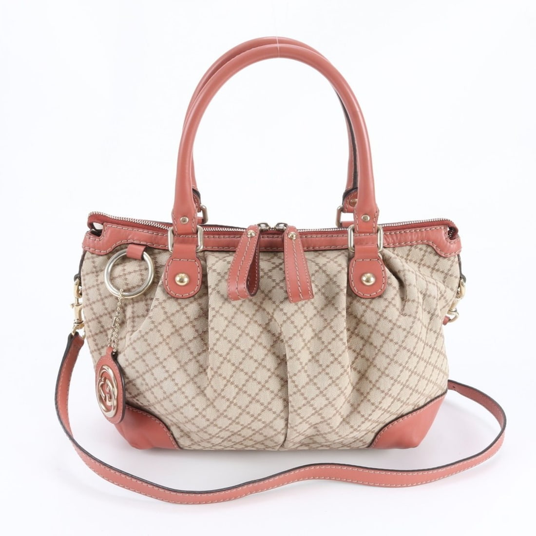 Gucci Diamante Sukey 247902 Leather 2-Way Shoulder Bag, Crossbody Handbag, Tote Bag - Women's: --- Catalog ---Category: SizeSize (HxWxD): 23cm x 33cm x 12cm / 9.05'' x 12.99'' x 4.72''Category: DesignType: Handbag, Shoulder bag, Tote bagColor: Brown, PinkGender: WomenMaterial: Leather , Canvas 