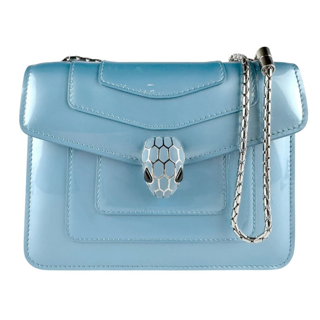 Bulgari BVLGARI Serpenti Forever Shoulder Bag, Patent Leather, Light Blue, Women's z9660: --- Catalog ---Category: SizeSize (HxWxD): 16cm x 19cm x 4cm / 6.29'' x 7.48'' x 1.57''Category: DesignType: Shoulder bagColor: Light blueGender: WomenMaterial: Patent leather Category: GeneralBrand: 