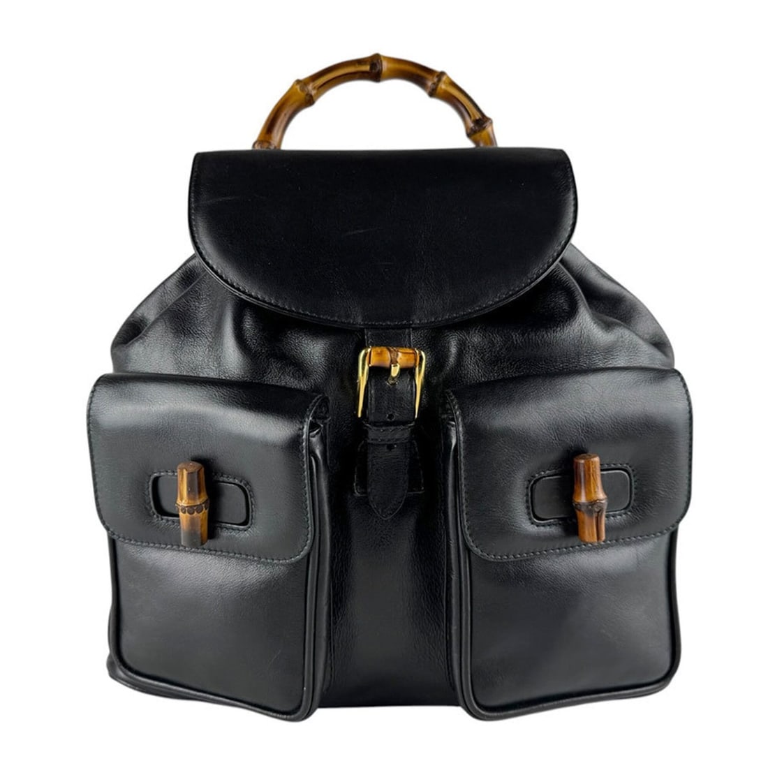 Gucci GUCCI Backpack Bamboo Leather Black Women's z9677 (1 of 13)