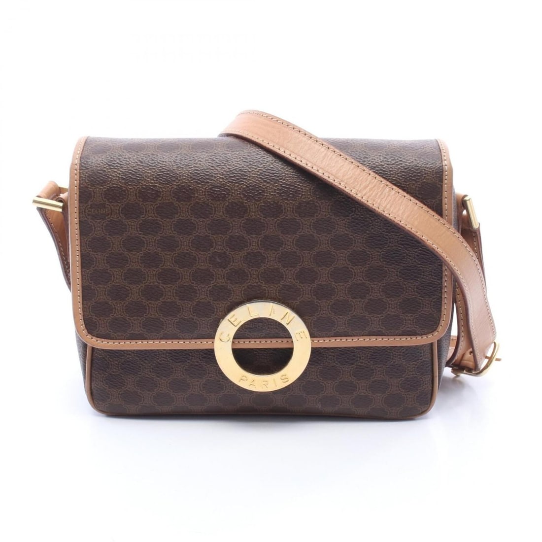 Celine Macadam Circle Logo Shoulder Bag/Handbag, Coated Canvas and Leather, Women's, Brown: --- Catalog ---Category: SizeSize (HxWxD): 16cm x 21cm x 6cm / 6.29'' x 8.26'' x 2.36''Category: DesignType: Handbag, Shoulder bagColor: BrownGender: WomenMaterial: Coated canvas , Leather Category: G