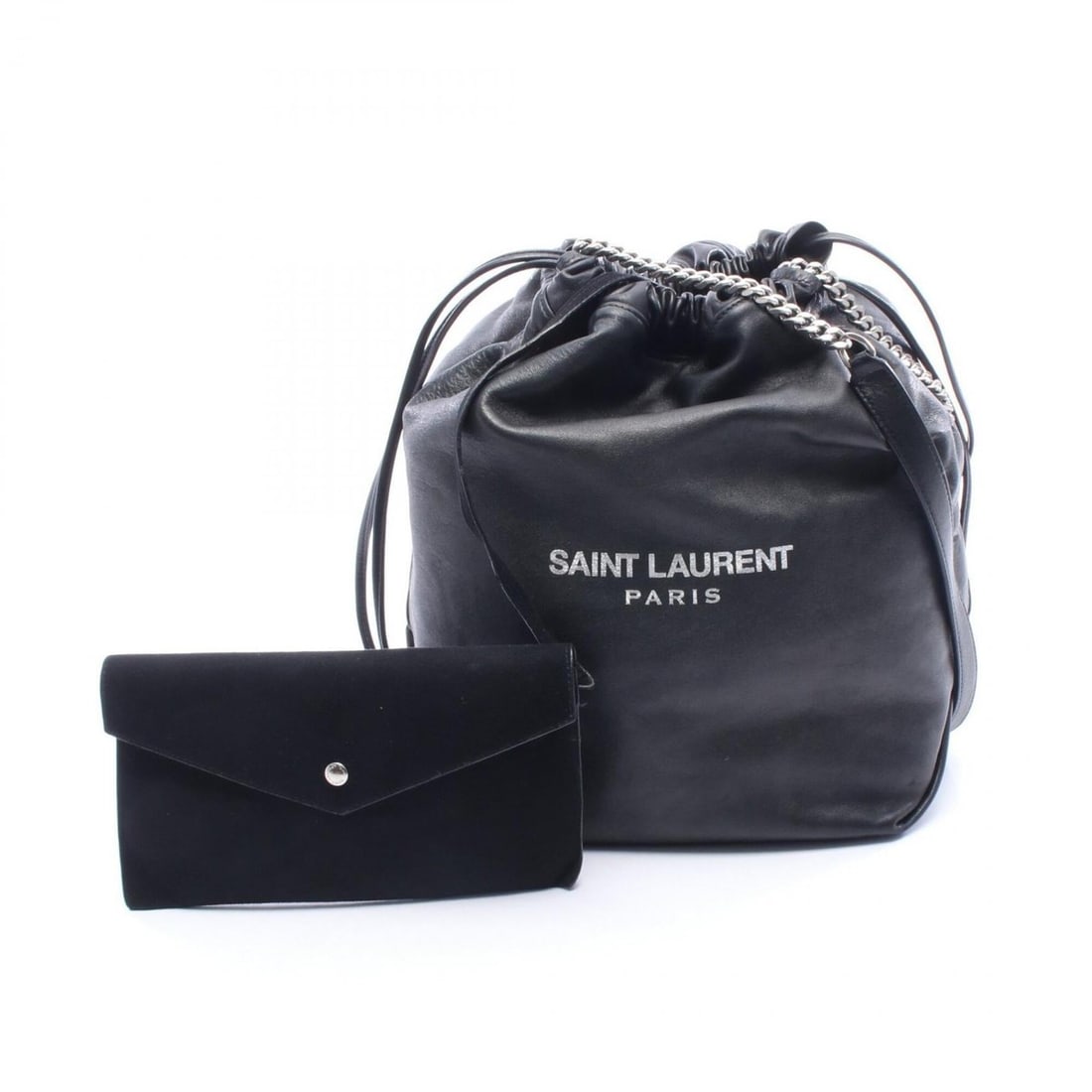 Yves Saint Laurent Saint Laurent Paris TEDDY Handbag with Pouch, Drawstring Shoulder Bag, Leather,: --- Catalog ---Category: SizeSize (HxWxD): 30cm x 19cm x 17cm / 11.81'' x 7.48'' x 6.69''Category: DesignType: Handbag, Pouch, Shoulder bagColor: BlackGender: WomenMaterial: Leather Category: GeneralB