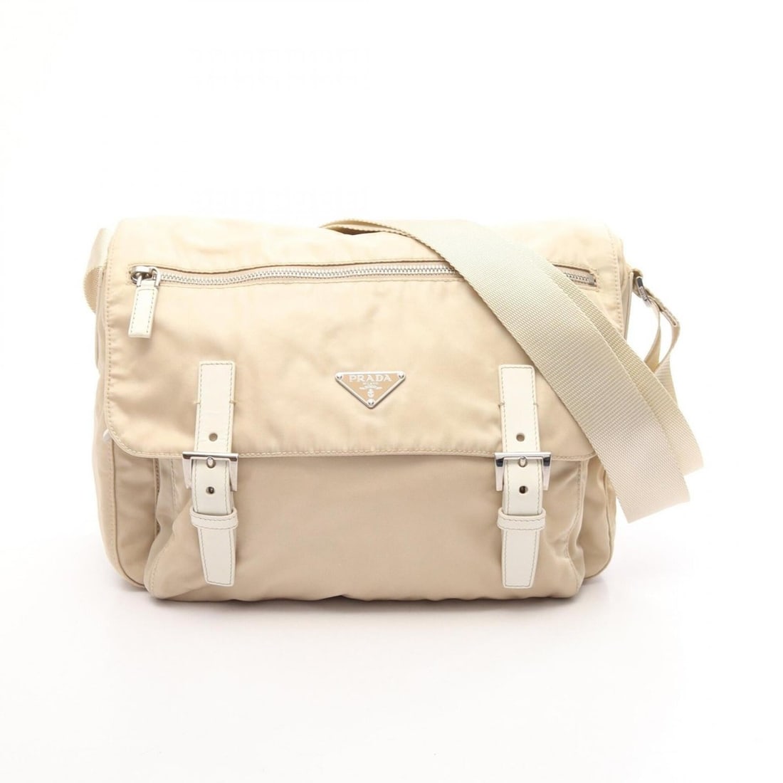Prada PRADA Triangle Plate Shoulder Bag Handbag Nylon Leather Women's Beige/Ivory BT6671: --- Catalog ---Category: SizeSize (HxWxD): 25cm x 29cm x 12cm / 9.84'' x 11.41'' x 4.72''Category: DesignType: Handbag, Shoulder bagColor: Beige, IvoryGender: WomenMaterial: Nylon , Leather Category: 