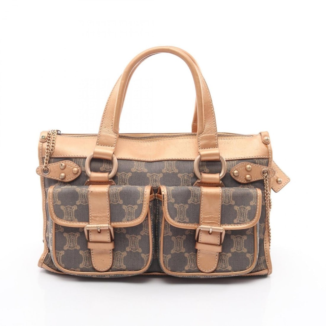 Celine Paris Macadam handbag, canvas and leather, women's, blue brown tones. (1 of 11)