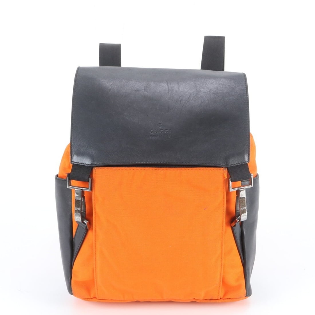 Gucci 003 0233 Leather Nylon Backpack Rucksack Shoulder Bag Handbag for Men: --- Catalog ---Category: SizeSize (HxWxD): 30cm x 23cm x 10cm / 11.81'' x 9.05'' x 3.93''Category: DesignType: Backpack, HandbagColor: Black, OrangeGender: MenMaterial: Nylon , Leather Category: Gener