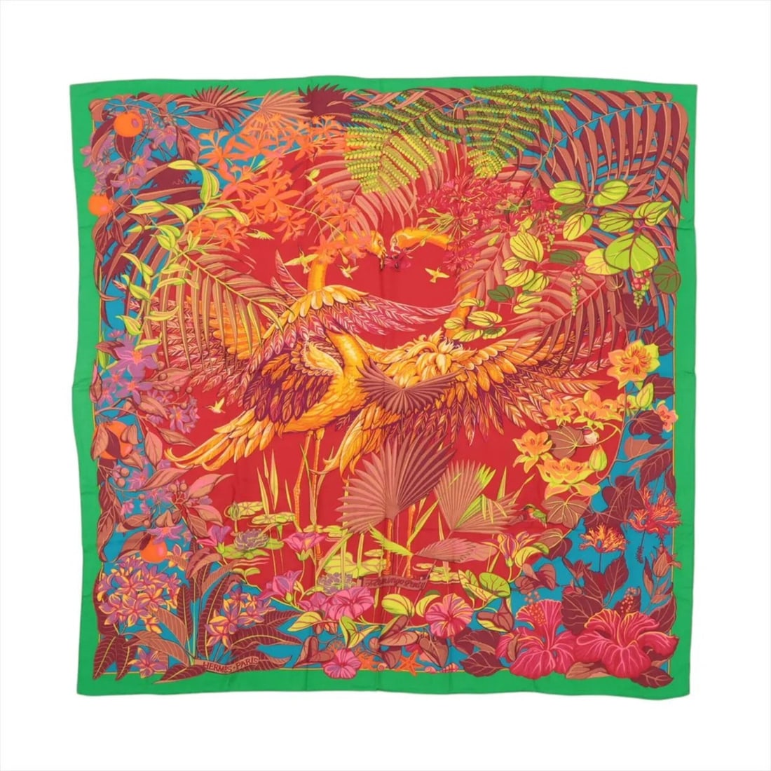 Hermes Carre Géant 140 FLAMINGO PARTY Cashmere Silk Scarf/Muffler for Women: --- Catalog ---Category: SizeSize (LxW): 1.32m x 1.33m / 51.96'' x 52.36''Category: DesignType: ScarfColor: GreenGender: WomenMaterial: Cashmere 65%, Silk 35%Category: GeneralBrand: HermesCountry of O
