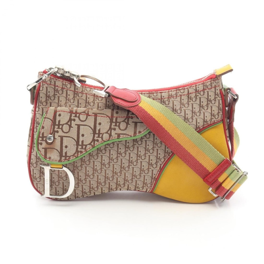 Christian Dior Dior Rasta Trotter Saddle Pocket Shoulder Bag/Handbag, Canvas and Leather, Women's,: --- Catalog ---Category: SizeSize (HxWxD): 14cm x 26cm x 3cm / 5.51'' x 10.23'' x 1.18''Category: DesignType: Handbag, Shoulder bagColor: Beige, Multi-colorGender: WomenMaterial: Canvas , Leather Cate