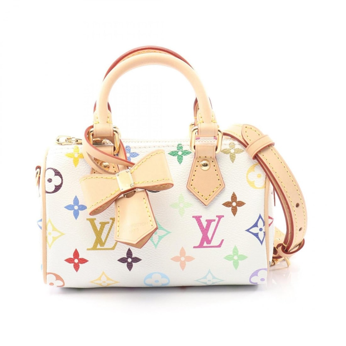 Louis Vuitton LV x TM Nano Speedy Monogram Multicolor Handbag, Coated Canvas Leather, Women's, White: --- Catalog ---Category: SizeSize (HxWxD): 10cm x 16cm x 7.5cm / 3.93'' x 6.29'' x 2.95''Category: DesignType: HandbagColor: Multi-color, WhiteGender: WomenMaterial: Coated canvas , PVC , Leather Cate