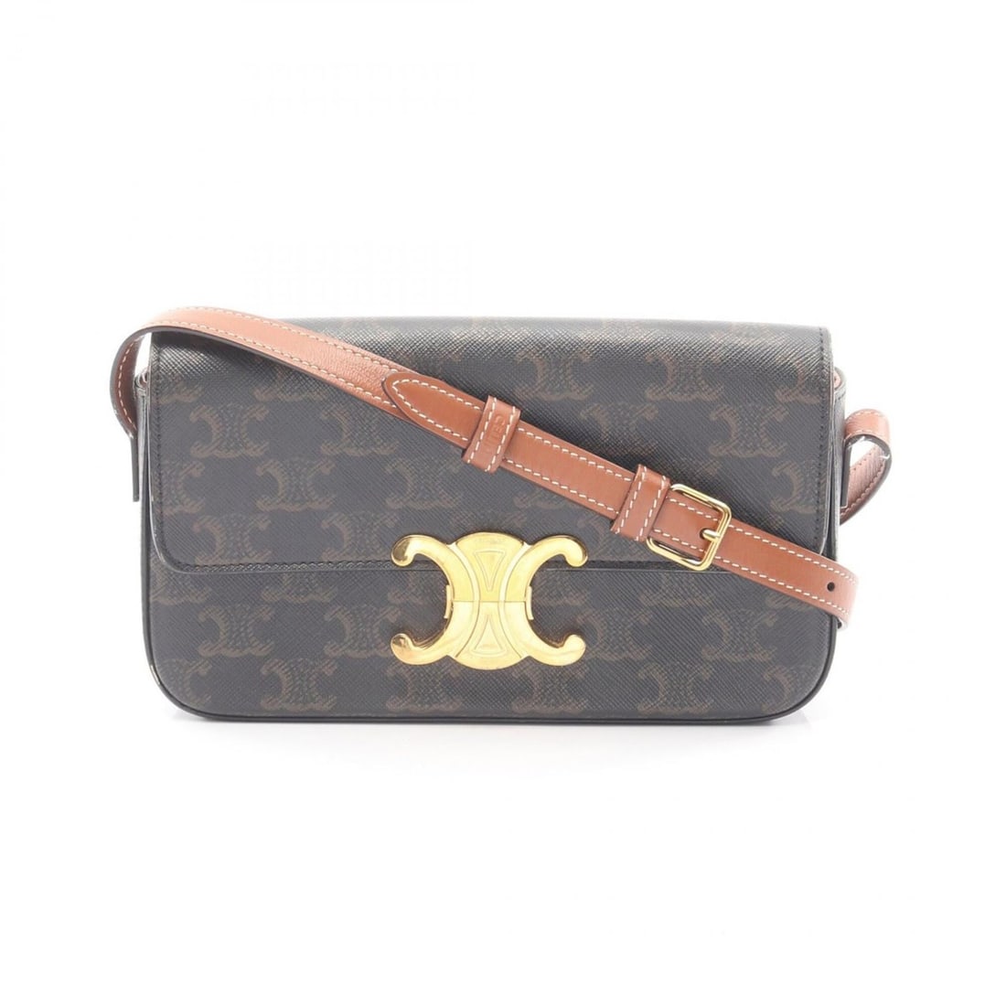 Celine Triomphe Shoulder Bag/Handbag, Coated Canvas Leather, Women's, Black/Brown (1 of 9)