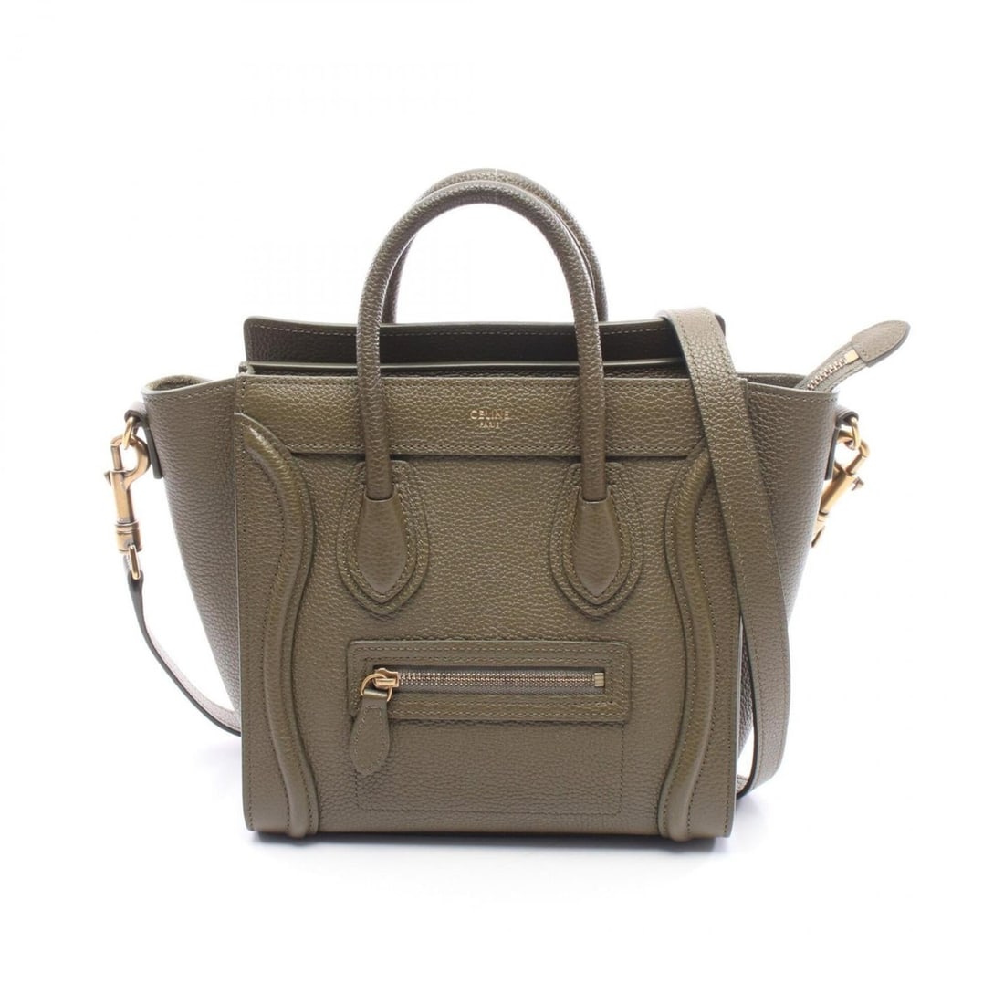 Celine Luggage Nano Shopper Handbag, Leather, Women's, Khaki, 189243: --- Catalog ---Category: SizeSize (HxWxD): 20cm x 20cm x 9cm / 7.87'' x 7.87'' x 3.54''Category: DesignType: HandbagColor: KhakiGender: WomenMaterial: Leather Category: GeneralMPN: 189243Brand: Celine