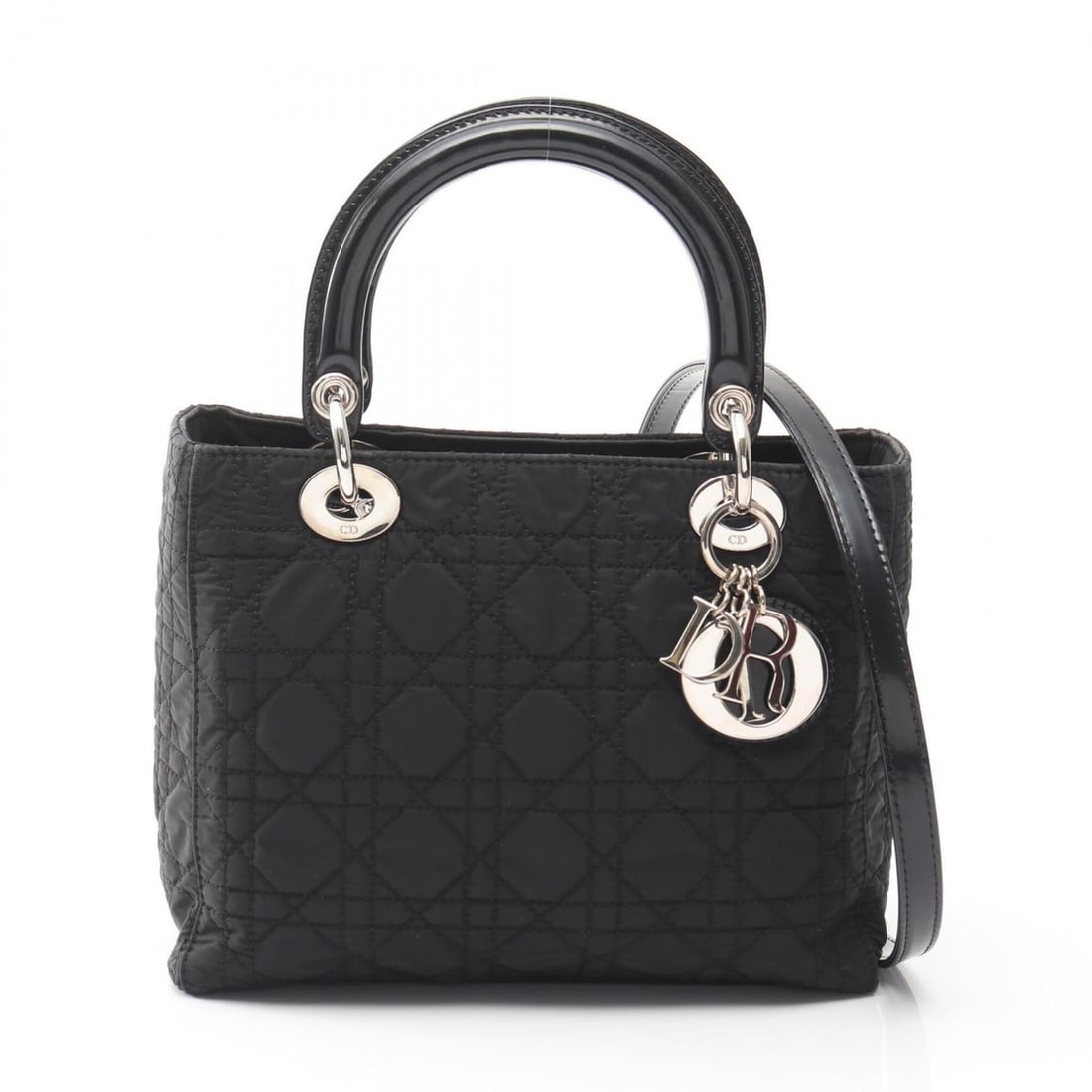 Christian Dior Dior LADY DIOR handbag, nylon and leather, women's, black.: --- Catalog ---Category: SizeSize (HxWxD): 20cm x 24cm x 11cm / 7.87'' x 9.44'' x 4.33''Category: DesignType: HandbagColor: BlackGender: WomenMaterial: Nylon , Leather Category: GeneralBrand: Christia