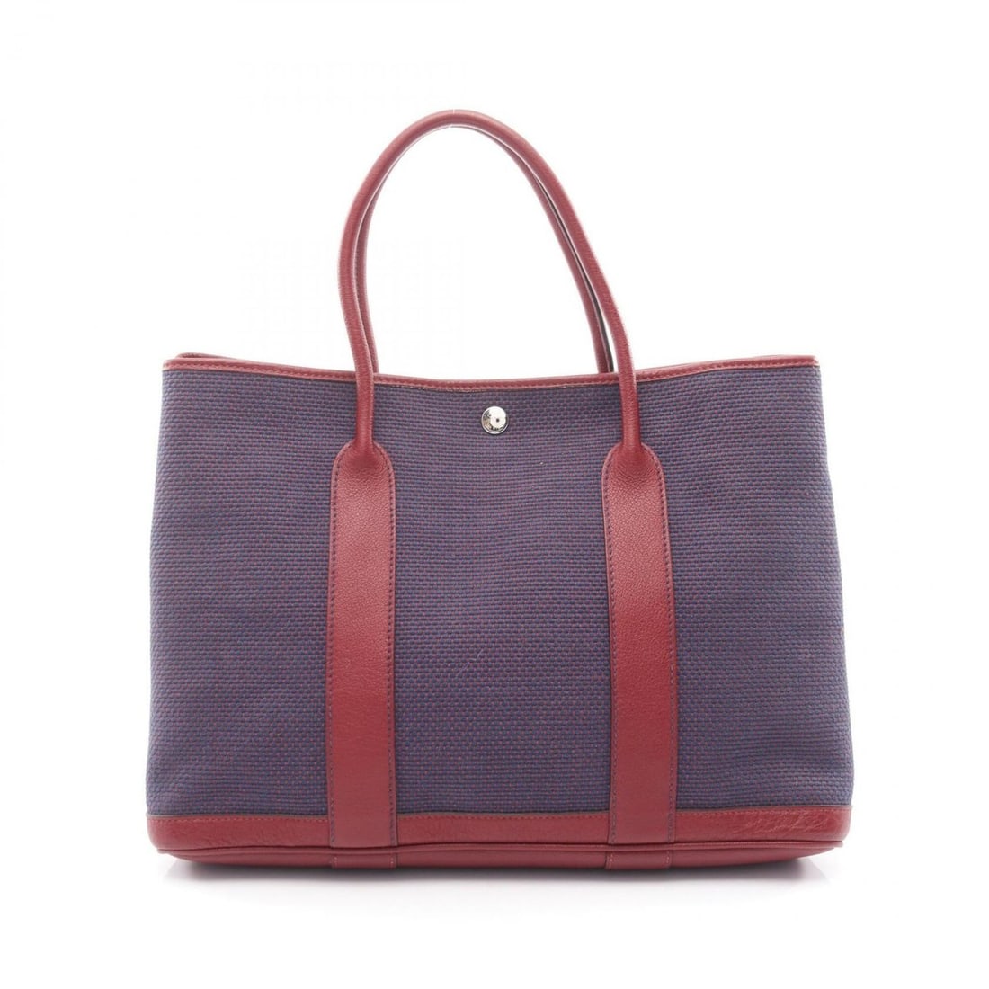 Hermes Garden Party PM Tote Bag/Handbag in Blue de Malte and Rouge H, Toile Crisscross Buffle: --- Catalog ---Category: SizeSize (HxWxD): 25cm x 36cm x 17cm / 9.84'' x 14.17'' x 6.69''Category: DesignType: Handbag, Tote bagColor: Bordeaux, NavyGender: WomenMaterial: Buffle skipper leather Categ
