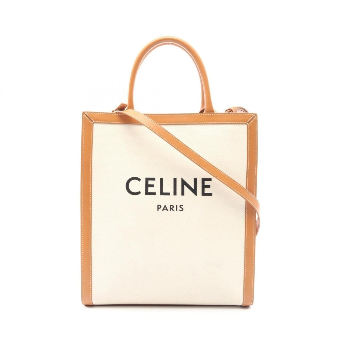 Celine Small Vertical Cabas 2-Way Tote Bag/Handbag, Canvas and Leather, Women's, White/Brown: --- Catalog ---Category: SizeSize (HxWxD): 32cm x 28cm x 7.5cm / 12.59'' x 11.02'' x 2.95''Category: DesignType: Handbag, Tote bagColor: Brown, WhiteGender: WomenMaterial: Canvas , Leather Category: G