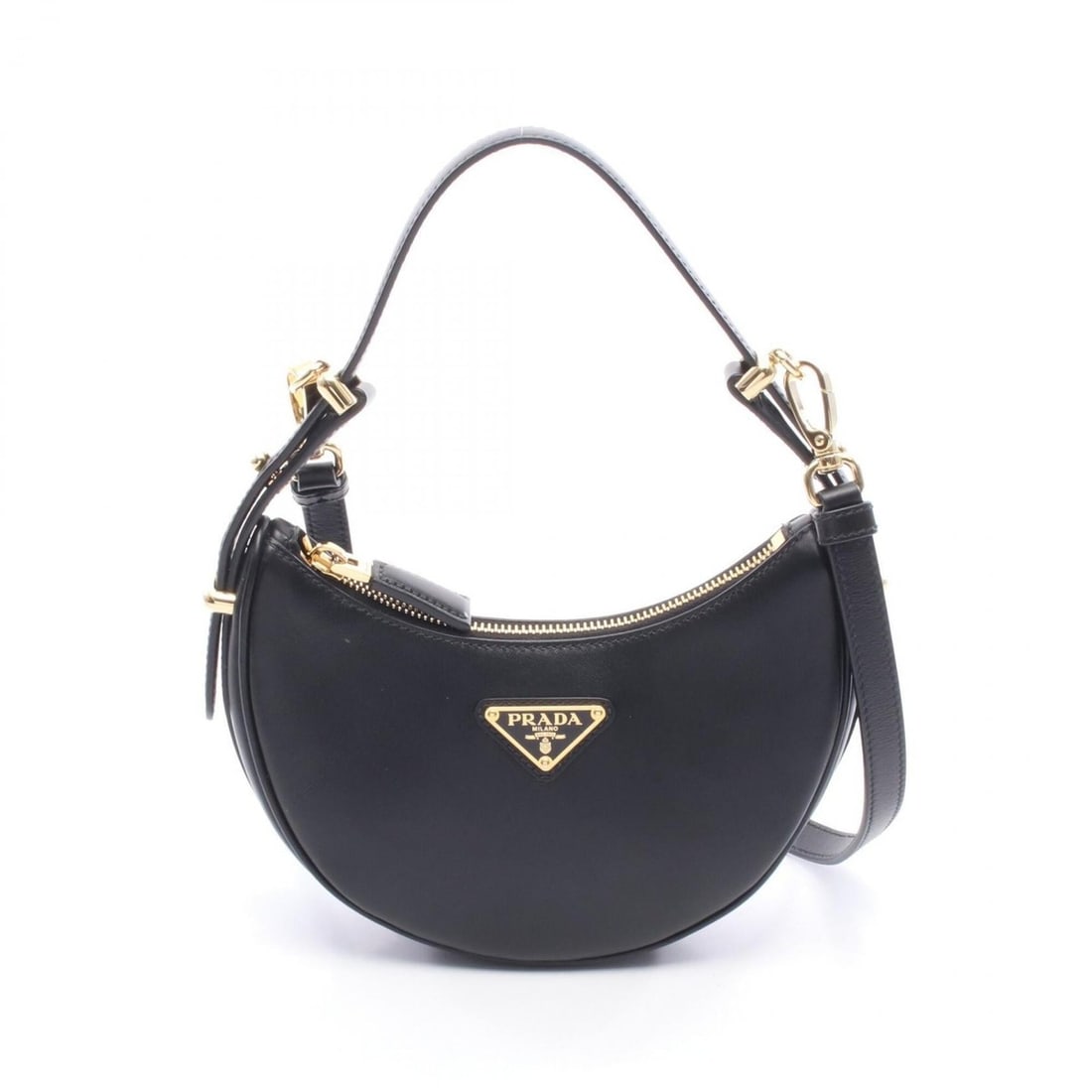 Prada SOFT CALF ARCHE 2-Way Handbag, Leather, Women's, Black, 1BC194: --- Catalog ---Category: SizeSize (HxWxD): 13.5cm x 22cm x 6cm / 5.31'' x 8.66'' x 2.36''Category: DesignType: HandbagColor: BlackGender: WomenMaterial: Leather Category: GeneralMPN: 1BC194Brand: Prad