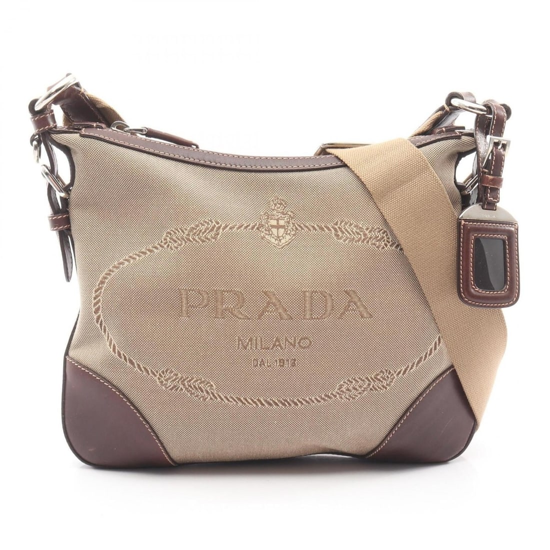 Prada LOGO JACQUARD Shoulder Bag/Handbag, Canvas and Leather, Women's, Beige/Brown: --- Catalog ---Category: SizeSize (HxWxD): 23cm x 28cm x 2cm / 9.05'' x 11.02'' x 0.78''Category: DesignType: Shoulder bagColor: Beige, BrownGender: WomenMaterial: Canvas , Leather Category: GeneralBr