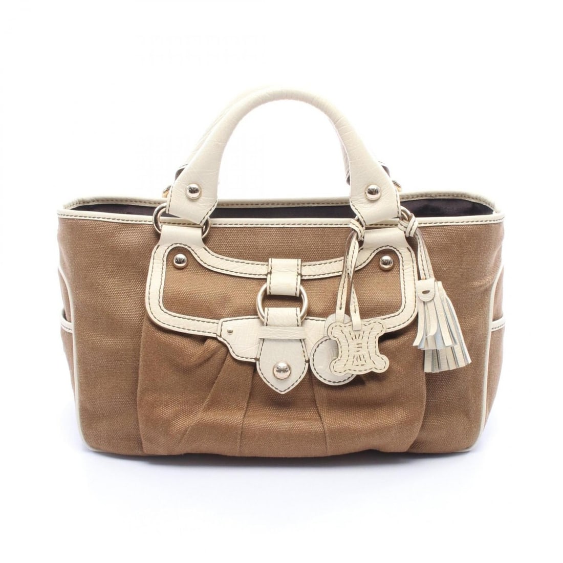 Celine Boogie Bag Charm Handbag, Canvas Leather, Women's, Brown/Ivory: --- Catalog ---Category: SizeSize (HxWxD): 21cm x 31.5cm x 14cm / 8.26'' x 12.4'' x 5.51''Category: DesignType: HandbagColor: Brown, IvoryGender: WomenMaterial: Canvas , Leather Category: GeneralBrand