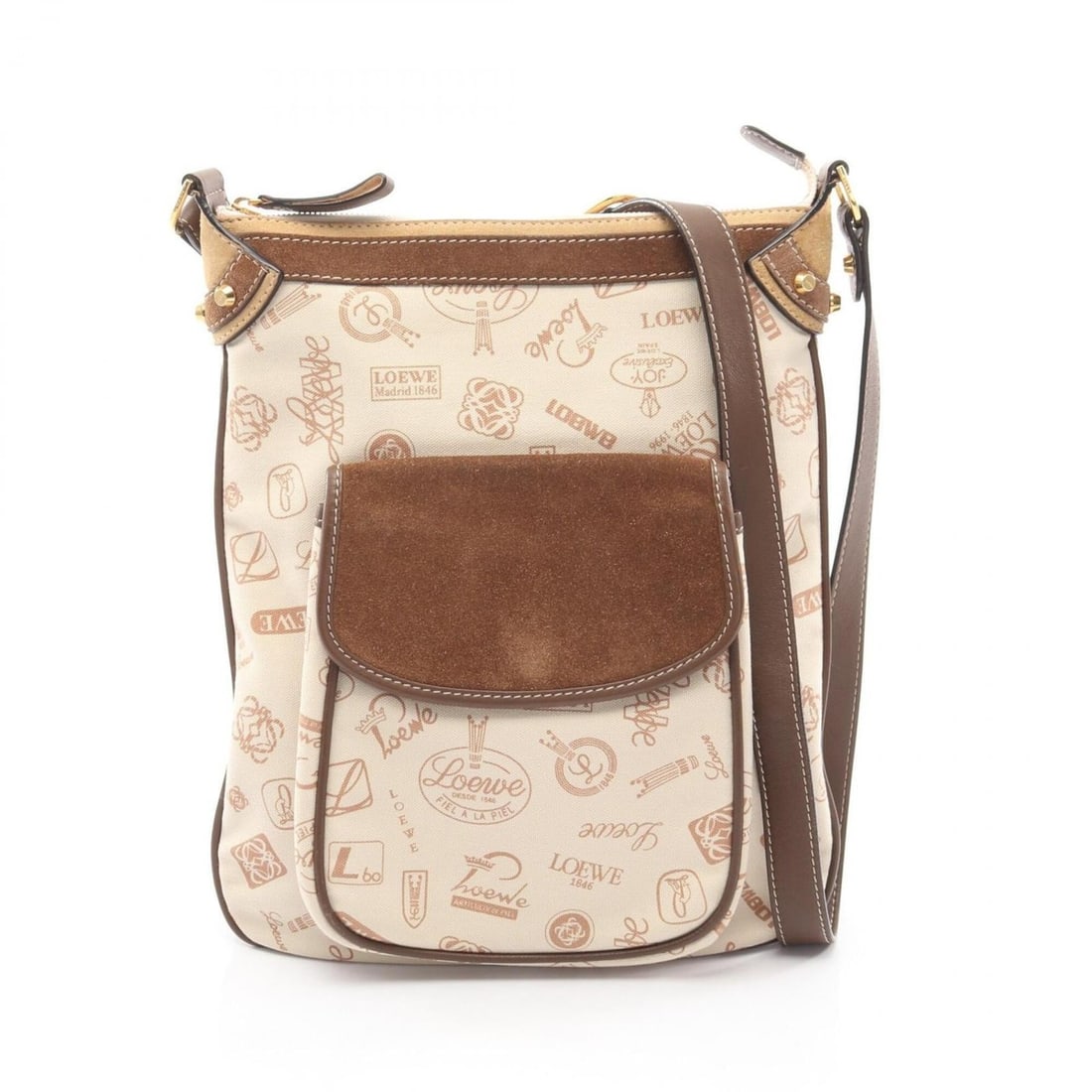Loewe 160 ANIVERSARIO Shoulder Bag/Handbag, Canvas, Suede, Leather, Women's, Ivory/Brown: --- Catalog ---Category: SizeSize (HxWxD): 33cm x 28cm x 8cm / 12.99'' x 11.02'' x 3.14''Category: DesignType: Handbag, Shoulder bagColor: Brown, IvoryGender: WomenMaterial: Canvas , Leather Leather/F