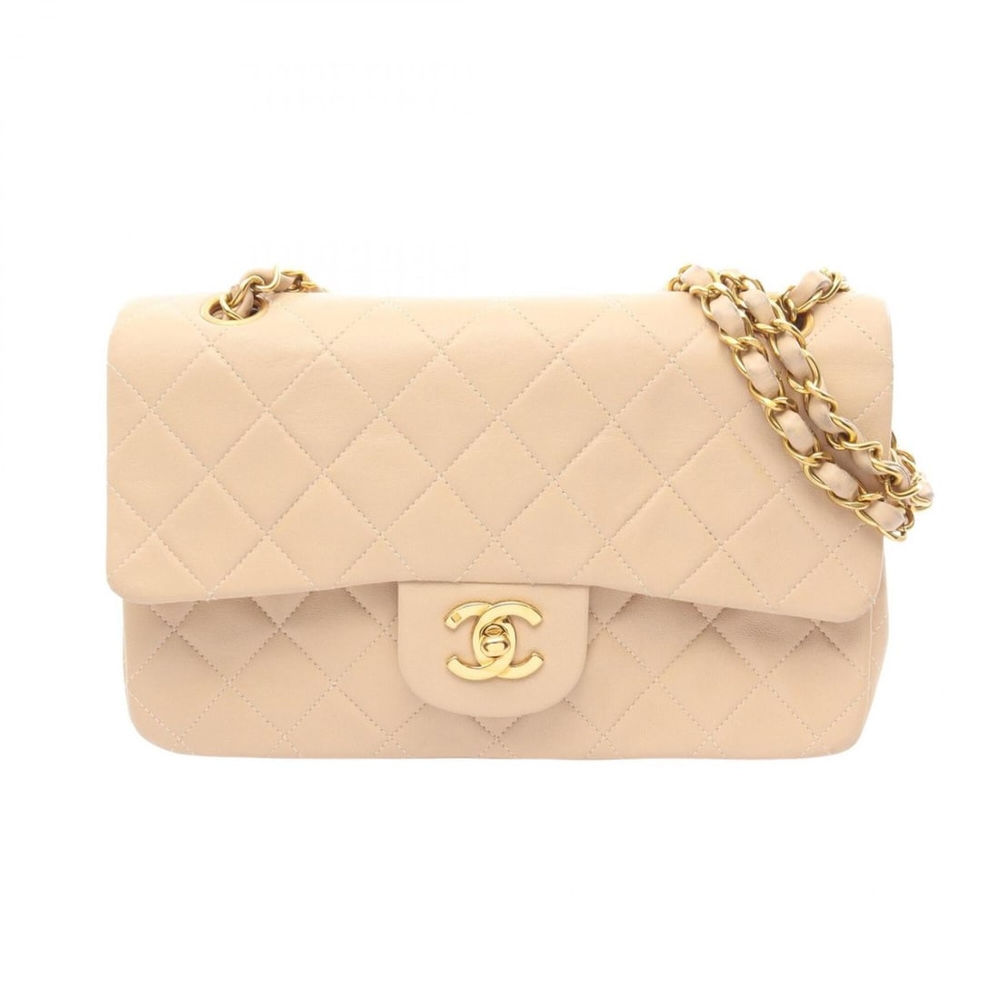 Chanel Matelassé Double Flap Shoulder Bag/Handbag, Lambskin Leather, Women's, Beige: --- Catalog ---Category: SizeSize (HxWxD): 14cm x 23cm x 6cm / 5.51'' x 9.05'' x 2.36''Category: DesignType: Handbag, Shoulder bagColor: BeigeGender: WomenMaterial: Leather Hardware Color: GoldLeather