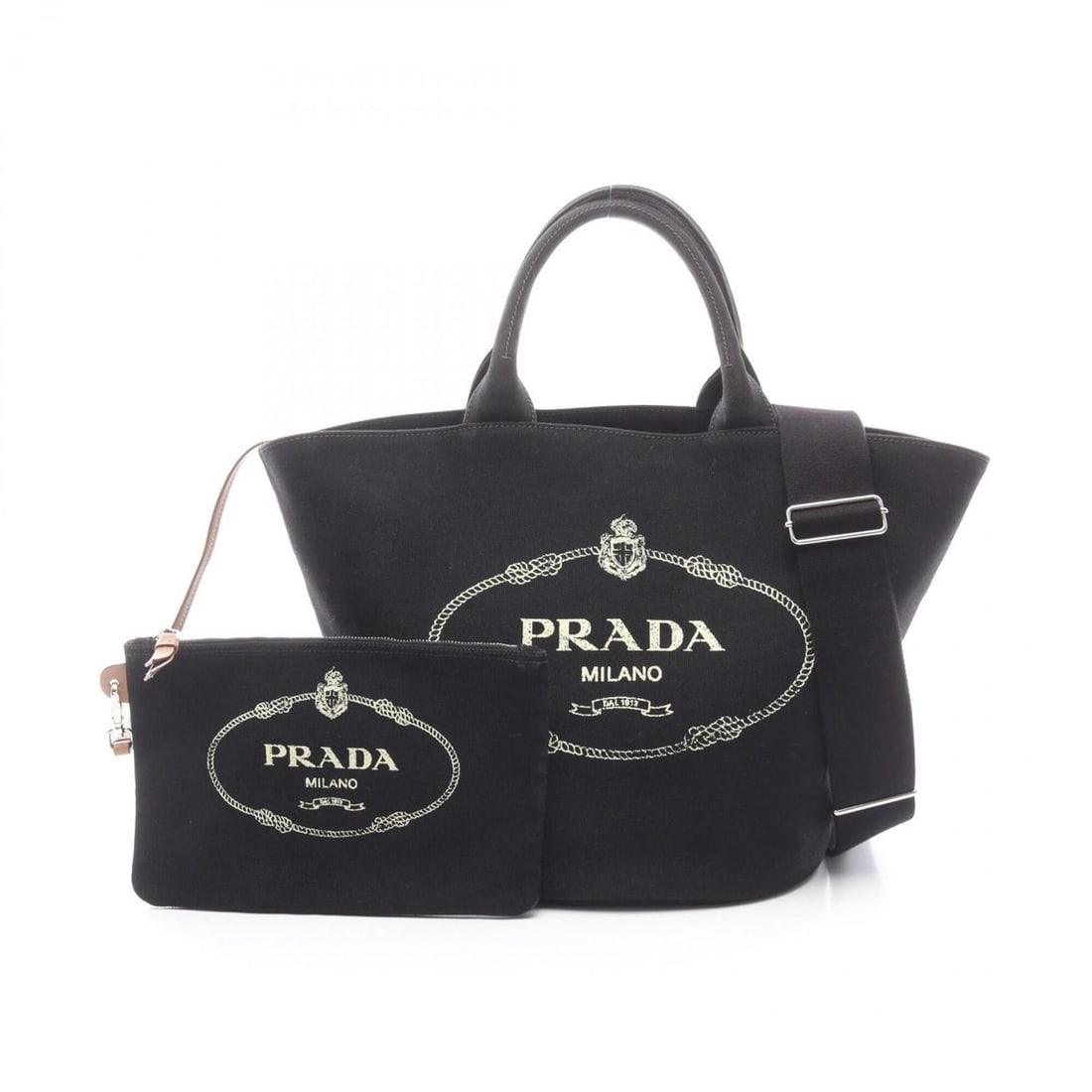 Prada CANAPA 2-Way Tote Bag/Handbag, Canvas, Women's, Black, 1BG163: --- Catalog ---Category: SizeSize (HxWxD): 29cm x 25cm x 18cm / 11.41'' x 9.84'' x 7.08''Category: DesignType: Handbag, Pouch, Tote bagColor: BlackGender: WomenMaterial: Canvas Category: GeneralMPN: 1