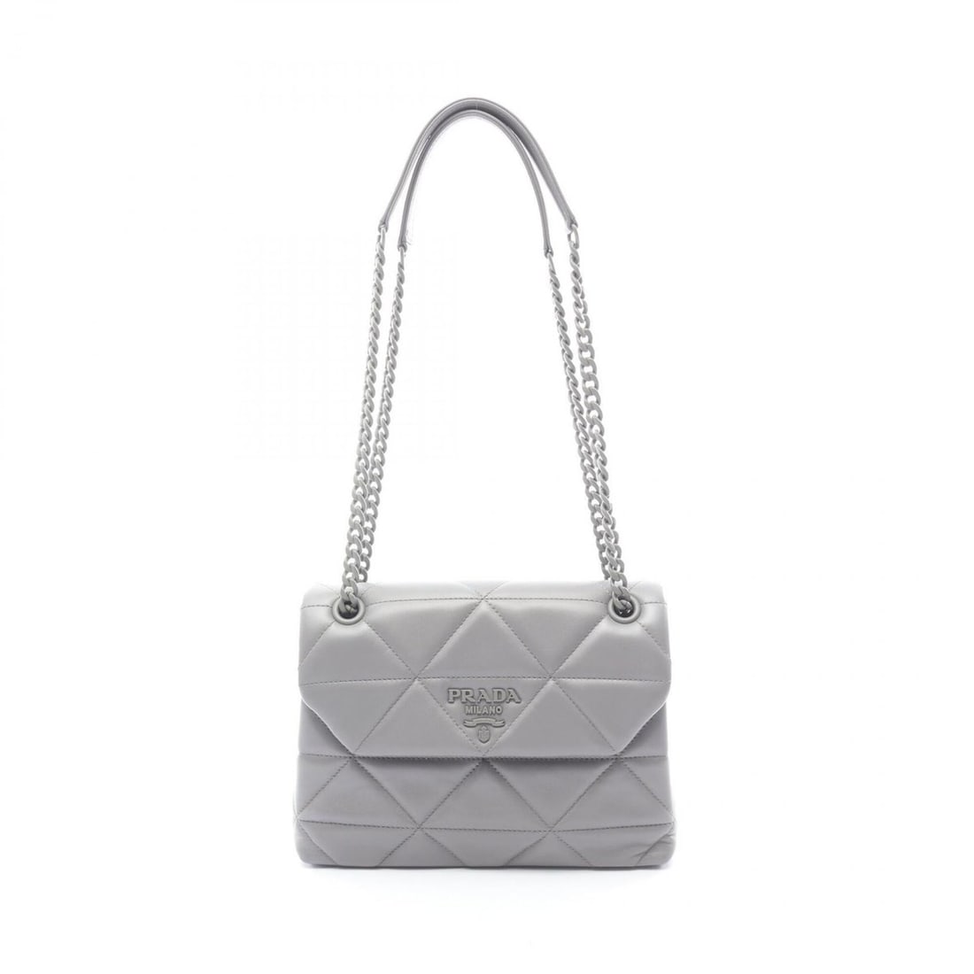 Prada Nappa Stitched Spectrum Shoulder Bag/Handbag, Leather, Women's, Gray (1BD232): --- Catalog ---Category: SizeSize (HxWxD): 17cm x 24cm x 9.5cm / 6.69'' x 9.44'' x 3.74''Category: DesignType: Handbag, Shoulder bagColor: GrayGender: WomenMaterial: Leather Category: GeneralMPN: 1BD2