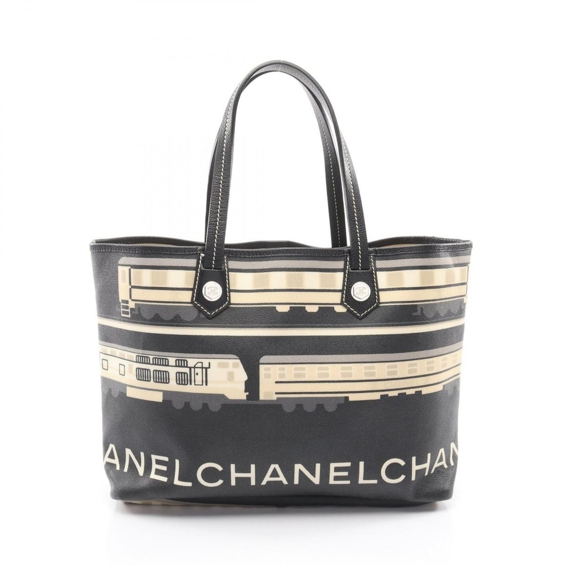 Chanel Central Station Tote Bag Handbag, Coated Canvas Leather, Women's, Black/Beige: --- Catalog ---Category: SizeSize (HxWxD): 26cm x 34cm x 12cm / 10.23'' x 13.38'' x 4.72''Category: DesignType: Handbag, Tote bagColor: Beige, BlackGender: WomenMaterial: Coated canvas , PVC , Leather