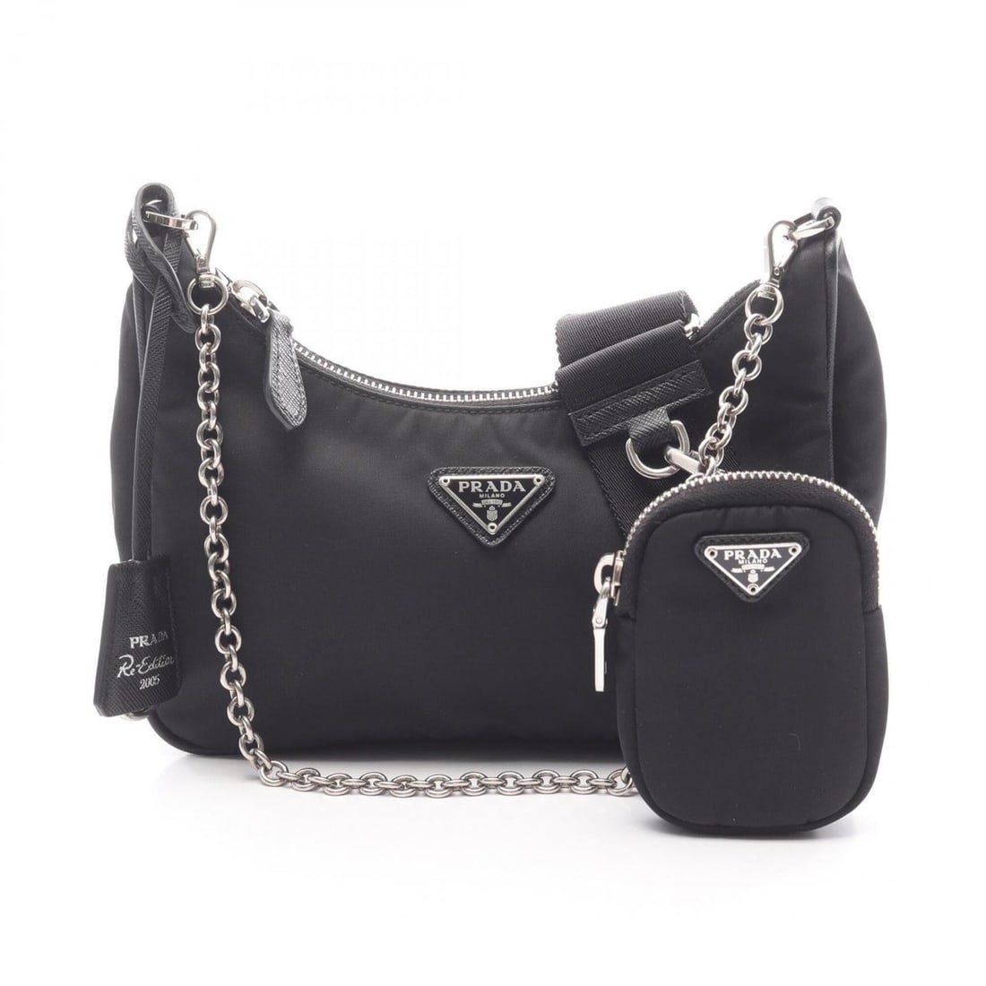 Prada Re-Edition 2005 2-Way Shoulder Bag/Handbag, Nylon & Saffiano Leather, Women's, Black: --- Catalog ---Category: SizeSize (HxWxD): 11cm x 22cm x 6cm / 4.33'' x 8.66'' x 2.36''Category: DesignType: Handbag, Pouch, Shoulder bagColor: BlackGender: WomenMaterial: Nylon , Leather Category: Ge