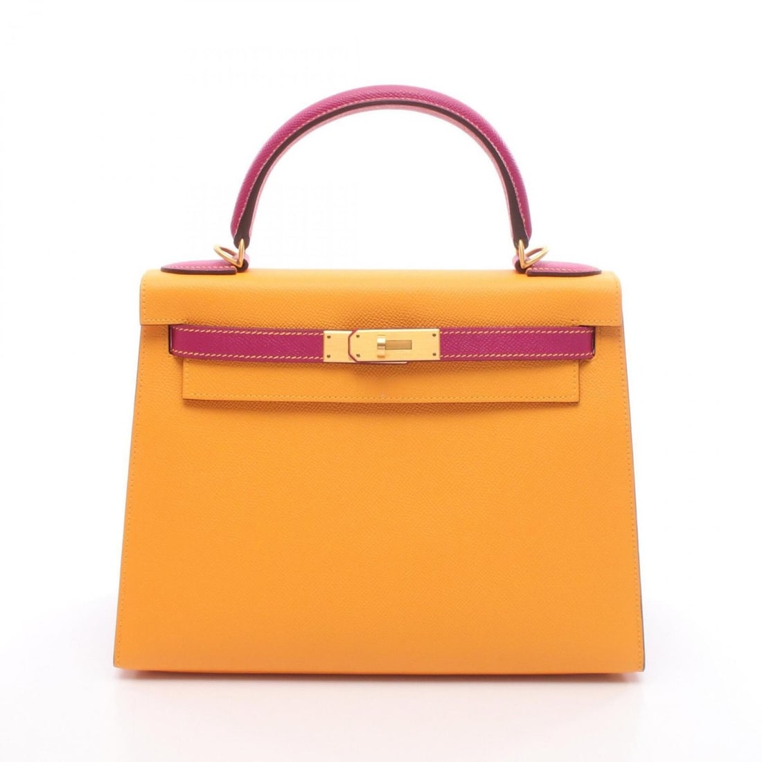 Hermes Kelly 28 Mustard Rose Purple Handbag, Veau Epsom Leather, Women's, Orange/Purple Tones: --- Catalog ---Category: SizeSize (HxWxD): 21cm x 28cm x 11cm / 8.26'' x 11.02'' x 4.33''Category: DesignType: HandbagColor: Orange, PurpleGender: WomenMaterial: Epsom leather Category: GeneralBrand: 
