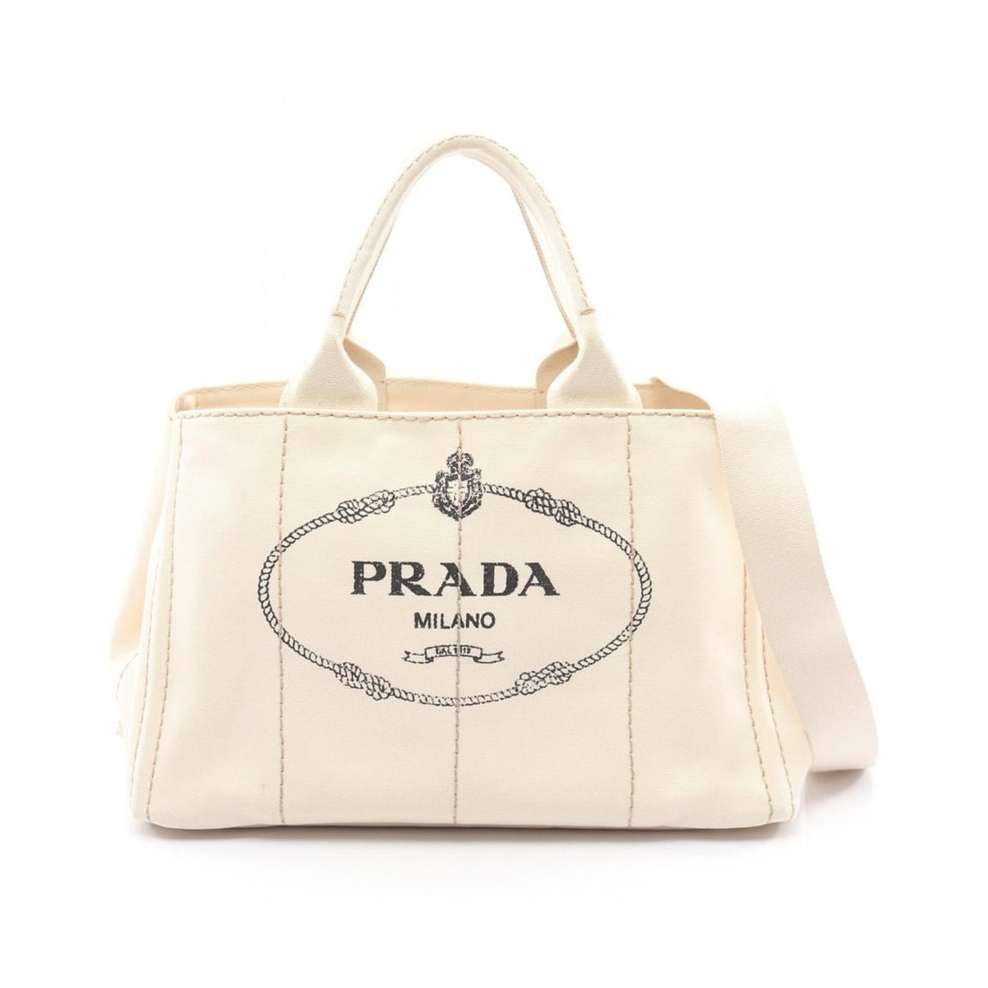 Prada Canapa Tote Bag/Handbag, Canvas, Women's, Ivory: --- Catalog ---Category: SizeSize (HxWxD): 22cm x 35cm x 22cm / 8.66'' x 13.77'' x 8.66''Category: DesignType: Tote bagColor: IvoryGender: WomenMaterial: Canvas Category: GeneralBrand: Prada--- Item L