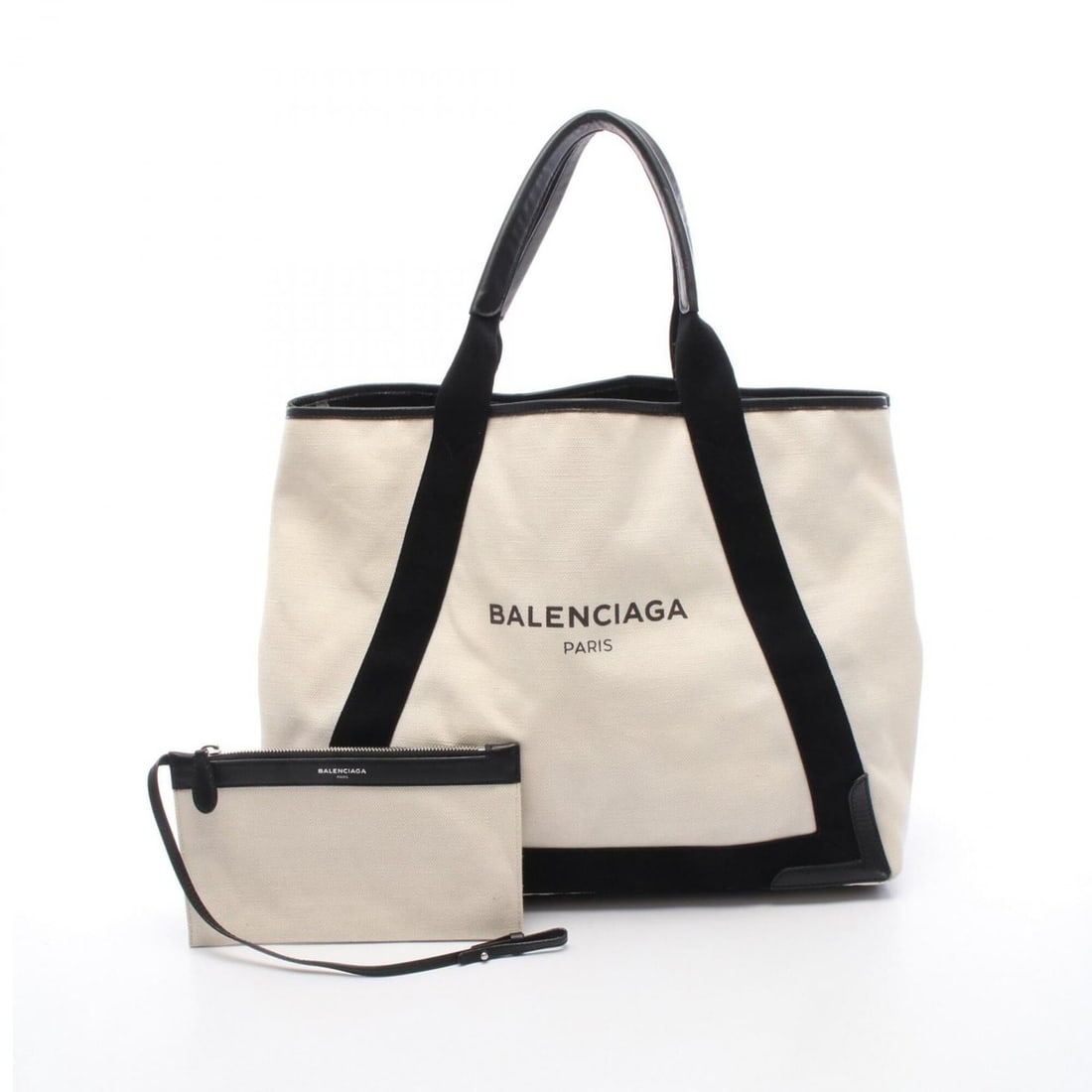 Balenciaga Navy Cabas M Tote Bag Handbag Canvas Leather Women's Ivory/Black 339936: --- Catalog ---Category: SizeSize (HxWxD): 33cm x 42cm x 20cm / 12.99'' x 16.53'' x 7.87''Category: DesignType: Tote bagColor: Black, IvoryGender: WomenMaterial: Canvas , Leather Category: GeneralBran