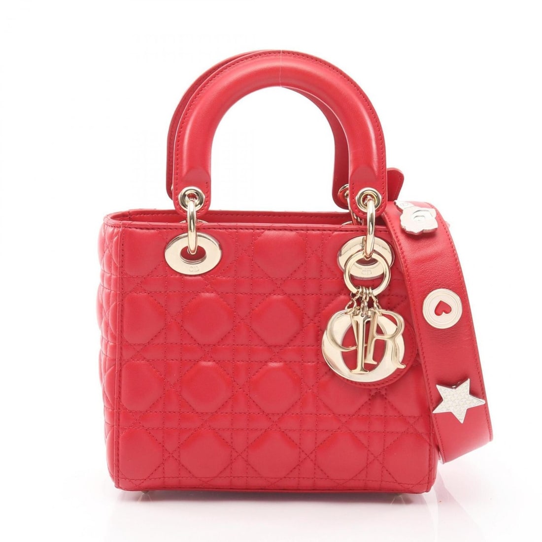 Christian Dior Dior LADY DIOR MY ABCDIOR Lady Small Cannage 2-Way Handbag Leather Women's Red (1 of 15)