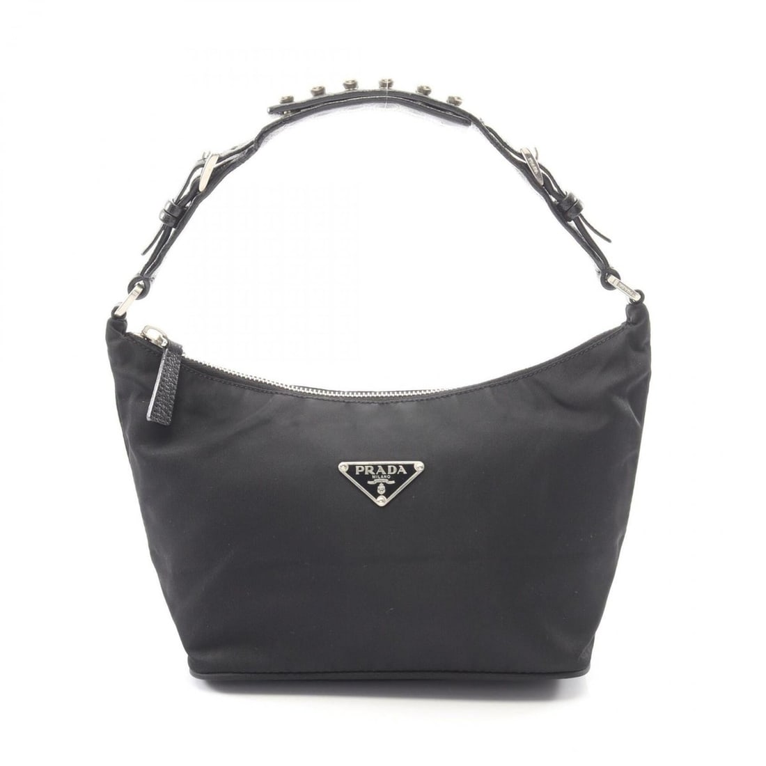 Prada Triangle Logo Accessory Pouch Handbag, Nylon Leather, Women's, Black: --- Catalog ---Category: SizeSize (HxWxD): 13cm x 18cm x 10cm / 5.11'' x 7.08'' x 3.93''Category: DesignType: Handbag, PouchColor: BlackGender: WomenMaterial: Nylon , Leather Category: GeneralBrand: P
