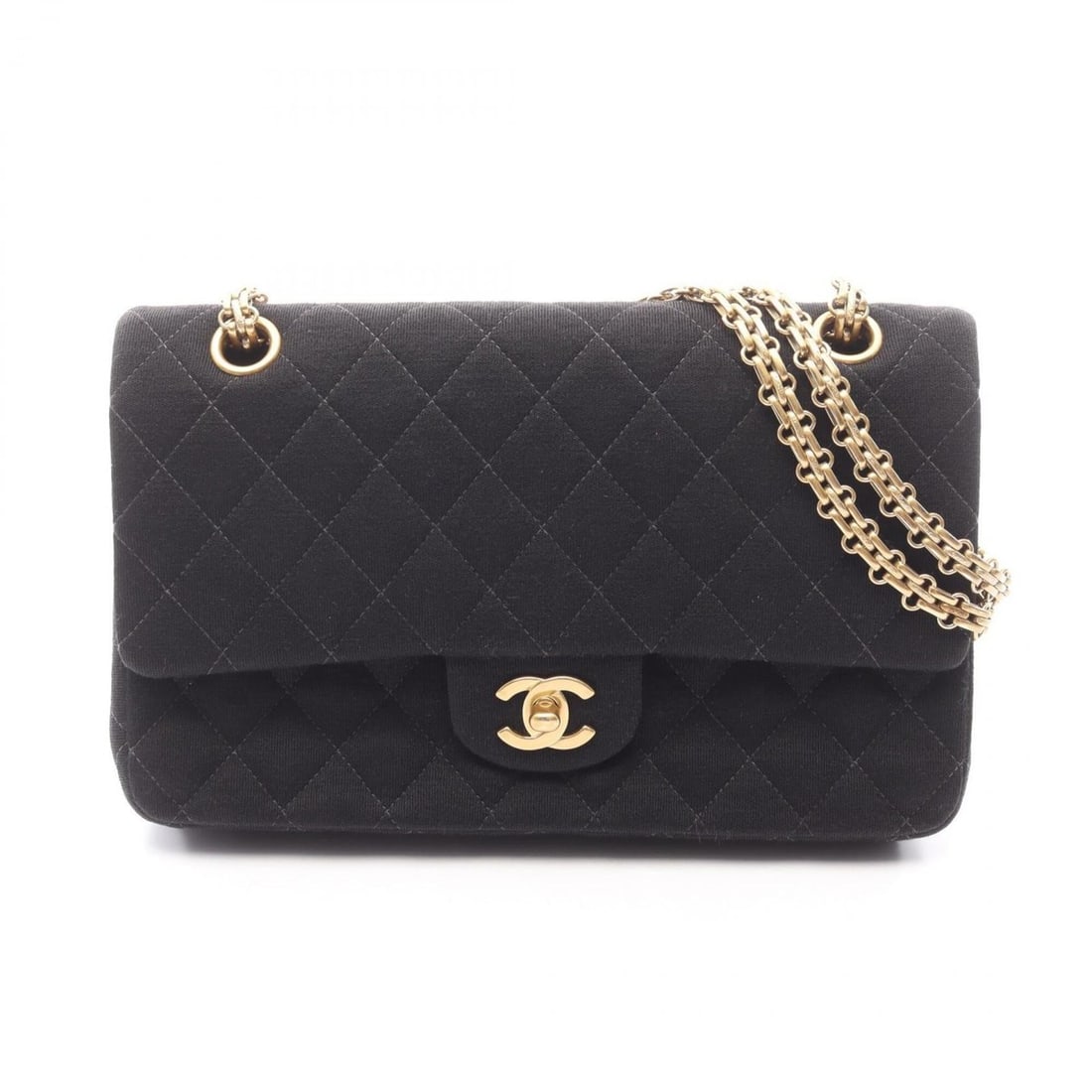 Chanel Matelassé Double Flap Shoulder Bag/Handbag, Cotton Jersey, Women's, Black: --- Catalog ---Category: SizeSize (HxWxD): 16cm x 25cm x 6.5cm / 6.29'' x 9.84'' x 2.55''Category: DesignType: Handbag, Shoulder bagColor: BlackGender: WomenMaterial: Cotton , Jersey Hardware Color: G