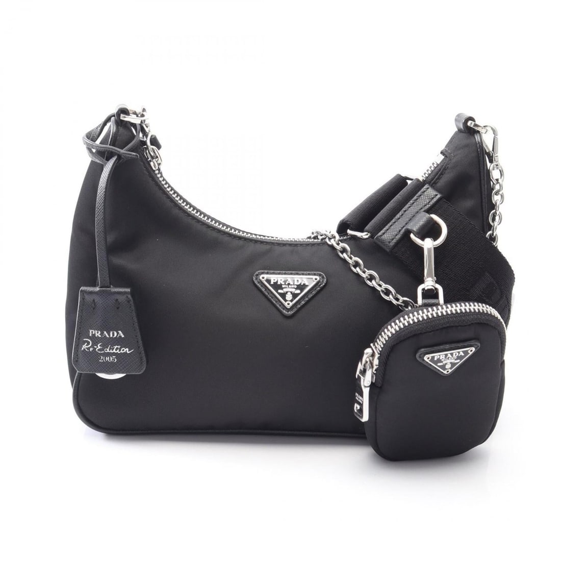 Prada Re-Edition 2005 Shoulder Bag/Handbag, Nylon & Saffiano Leather, Women's, Black, 1BH204: --- Catalog ---Category: SizeSize (HxWxD): 11cm x 22cm x 6cm / 4.33'' x 8.66'' x 2.36''Category: DesignType: Handbag, Pouch, Shoulder bagColor: BlackGender: WomenMaterial: Nylon , Leather Leather/Fur 