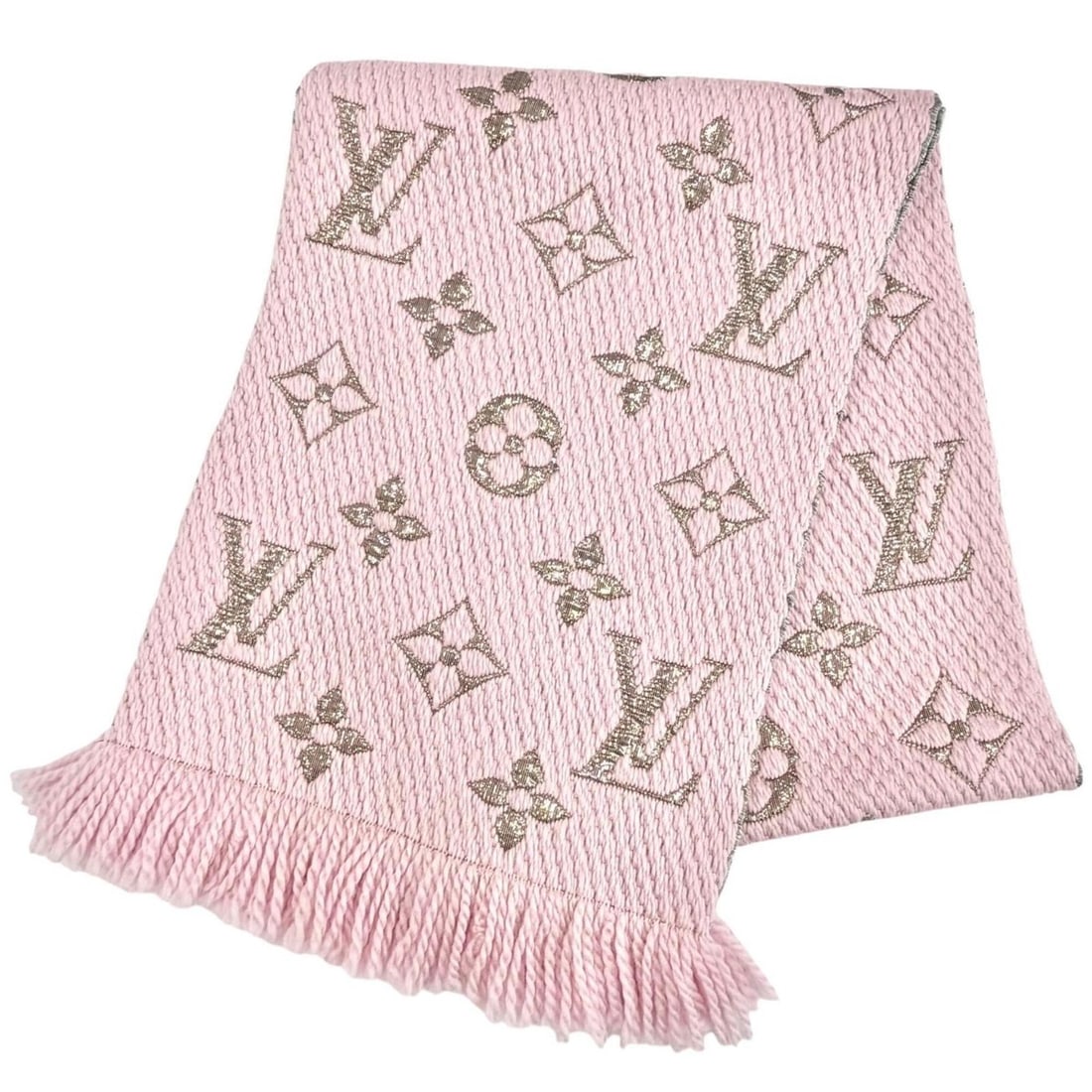 LOUIS VUITTON M70466 Echarpe Logomania Shine Wool Silk Blend Stole Scarf Pink Gold Made in Italy (1 of 10)