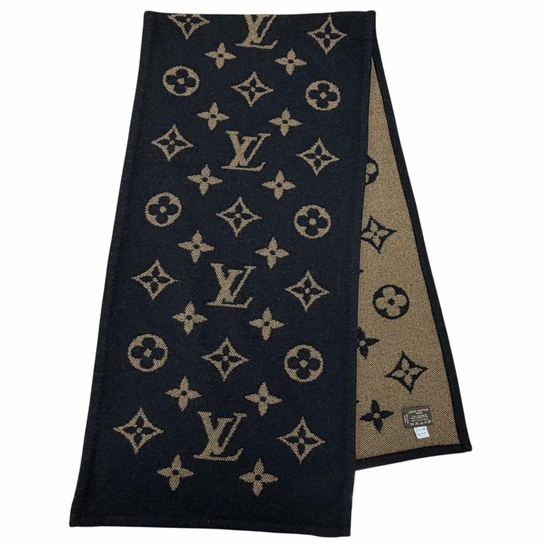 LOUIS VUITTON Louis Vuitton Cashmere Wool Monogram Blanket Black Brown Made in Scotland Authentic (1 of 9)
