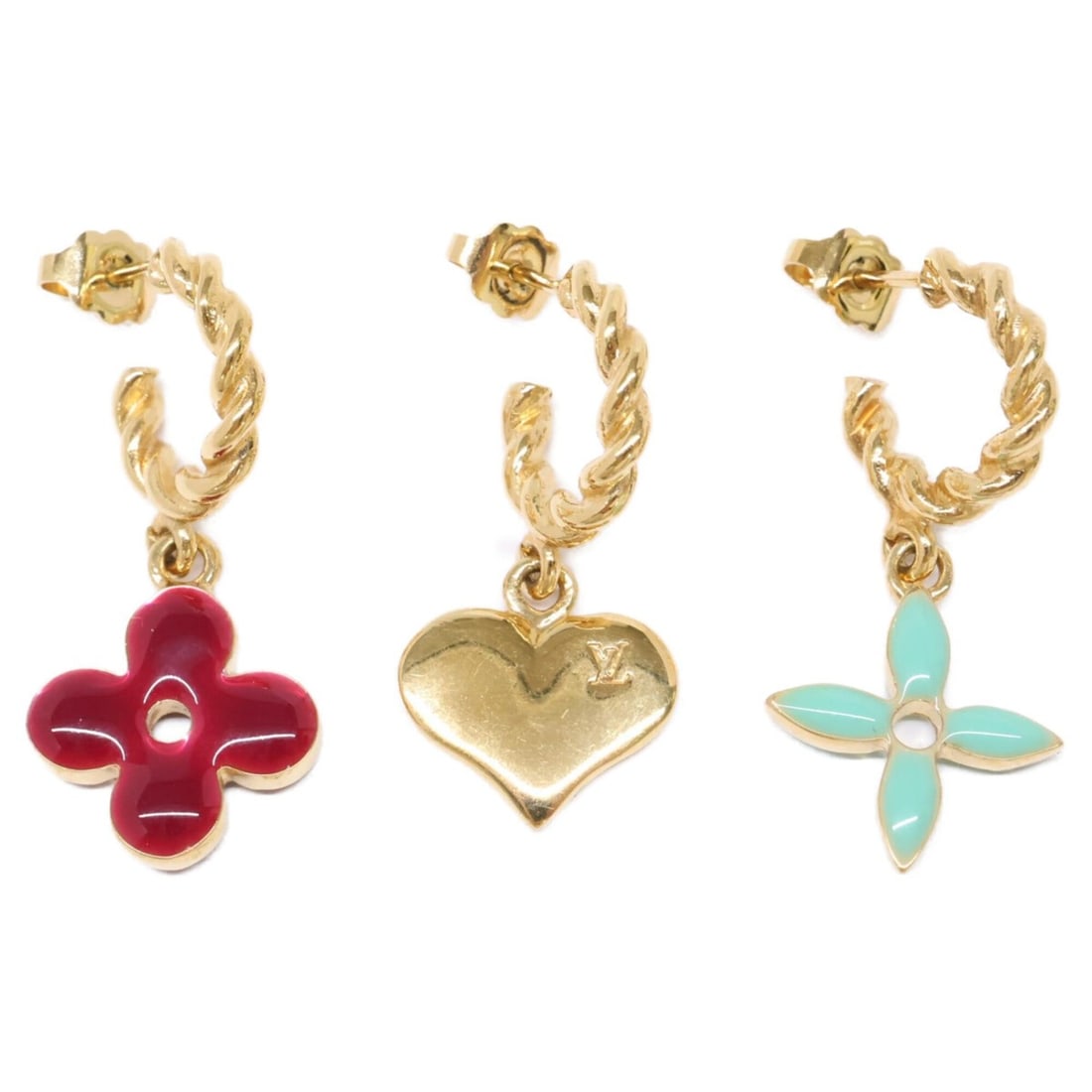LOUIS VUITTON Boucle d'Oreilles Sweet Monogram Earrings (3 pieces total) - Gold for Women: --- Catalog ---Category: DesignType: Stud earringsColor: GoldGender: WomenMaterial: MetalCategory: GeneralBrand: Louis Vuitton--- Item List ---Section: ConditionRanking: Rank AB Used - Traces of usage