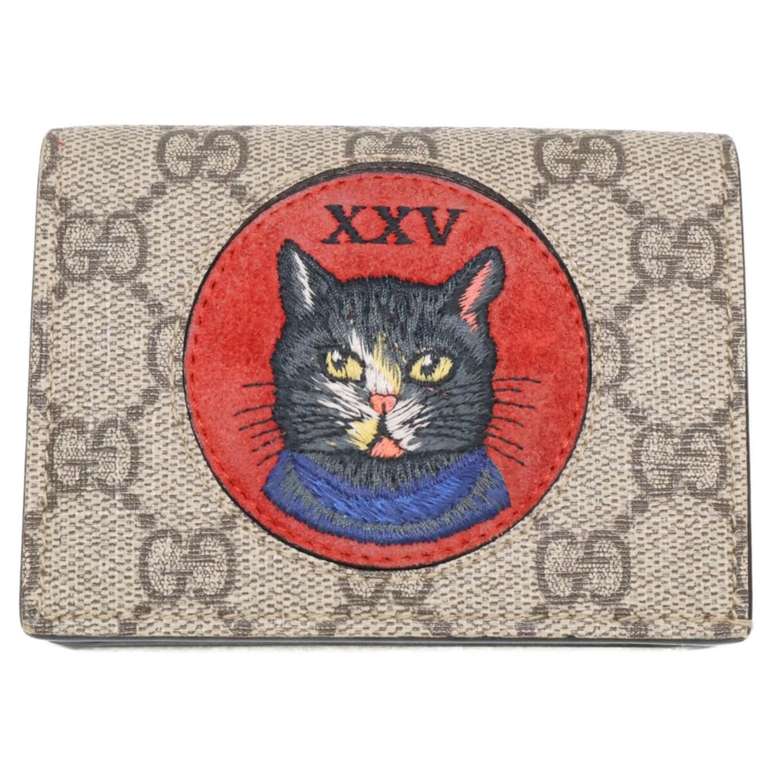 GUCCI 499380 Mystic Cat GG Supreme Compact Wallet, Coin Purse, Beige/Red, Women's (1 of 15)