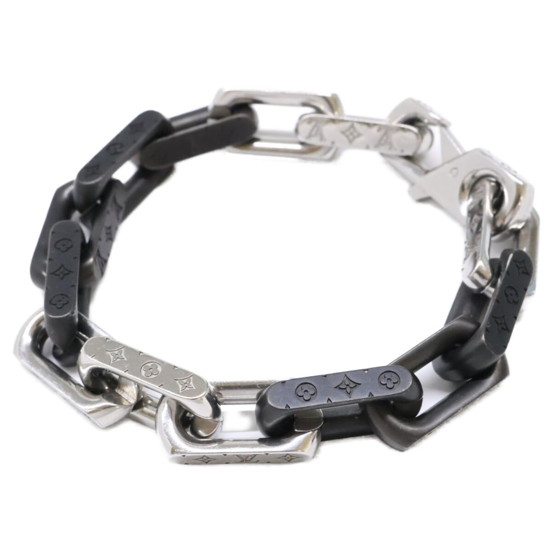 LOUIS VUITTON M00686 Monogram Chain Bracelet, Silver/Black, Men's: --- Catalog ---Category: SizeLength: 20cm / 7.87''Category: DesignType: Charm braceletColor: Black, SilverGender: MenMaterial: MetalCategory: GeneralBrand: Louis Vuitton--- Item List ---Section: Condi