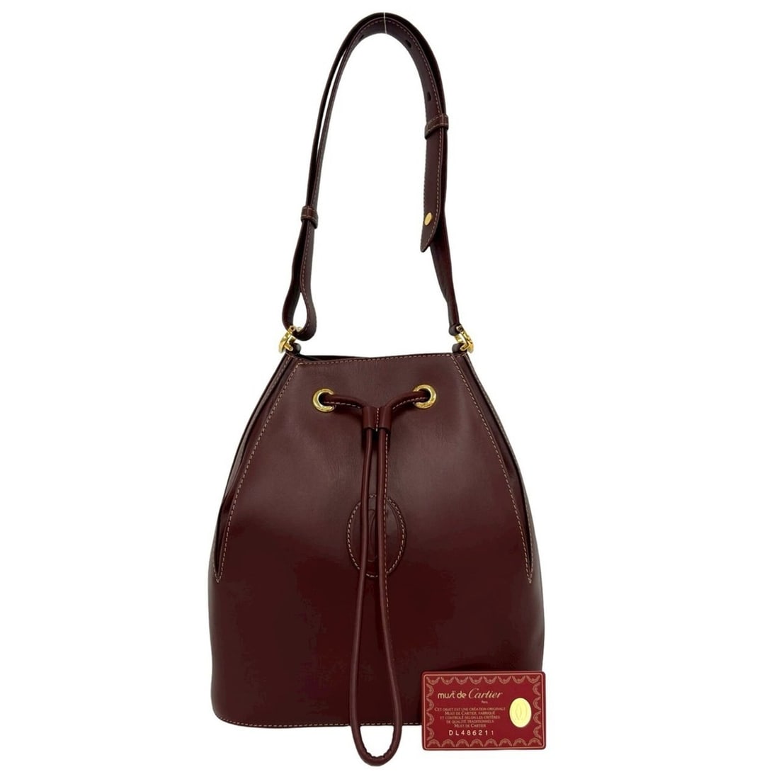CARTIER Vintage Must Line Logo Leather Semi-Shoulder Bag Tote Wine Red 09129: --- Catalog ---Category: SizeSize (HxWxD): 27cm x 24.5cm x 18cm / 10.62'' x 9.64'' x 7.08''Category: DesignType: Shoulder bag, Tote bagColor: Wine redGender: WomenMaterial: Leather Category: GeneralBr