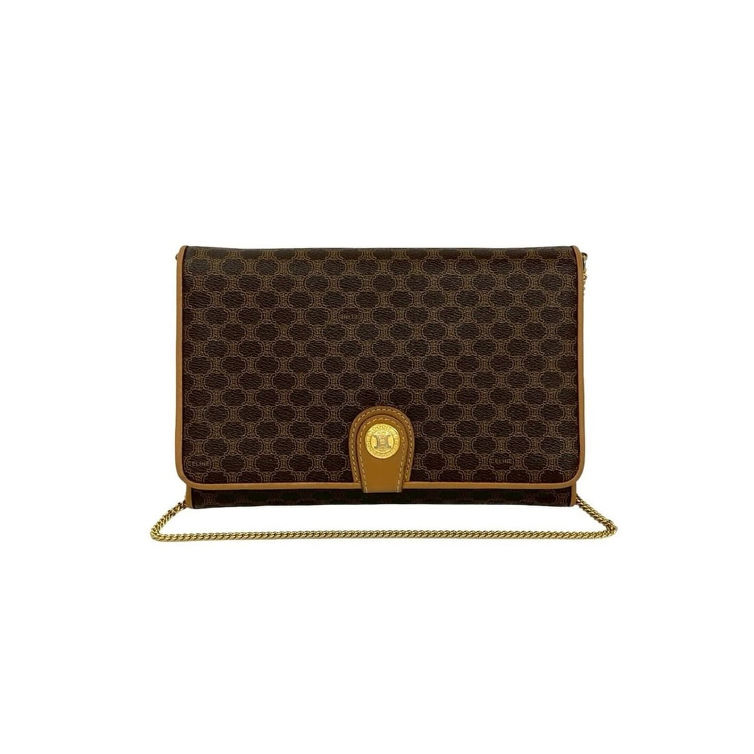 CELINE Vintage Macadam Blazon Triomphe Pattern Leather Mini Chain Shoulder Bag Brown 25942: --- Catalog ---Category: SizeSize (HxWxD): 16cm x 24cm x 3cm / 6.29'' x 9.44'' x 1.18''Category: DesignType: Shoulder bagColor: BrownGender: WomenMaterial: Leather , PVC Category: GeneralBrand: Celine