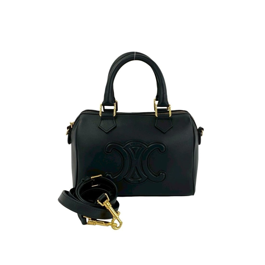 CELINE Cuir Triomphe Small Boston Leather 2-way Handbag/Shoulder Bag, Black 98230 (1 of 16)