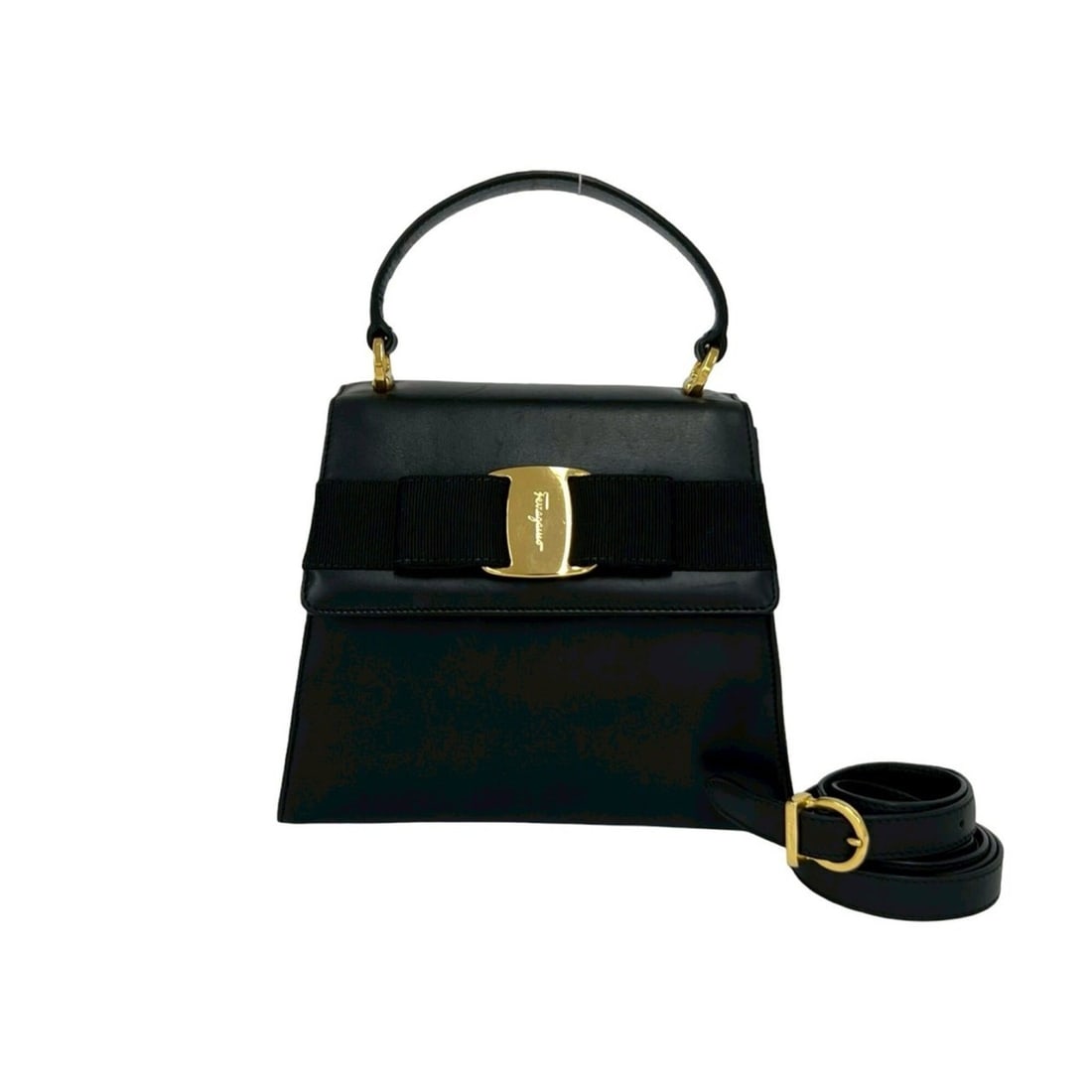 Salvatore Ferragamo Vara Ribbon Leather 2-way Shoulder Bag/Handbag Black 76657 (1 of 10)