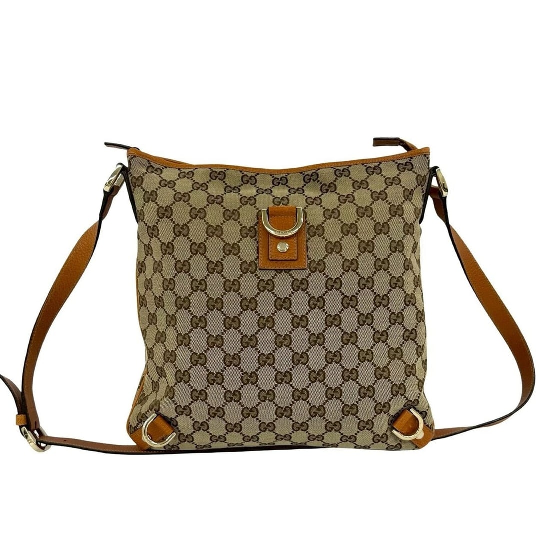 GUCCI GG Logo Hardware Canvas Leather Semi-One Shoulder Bag Mini Tote Sacoche Brown 60526 (1 of 11)