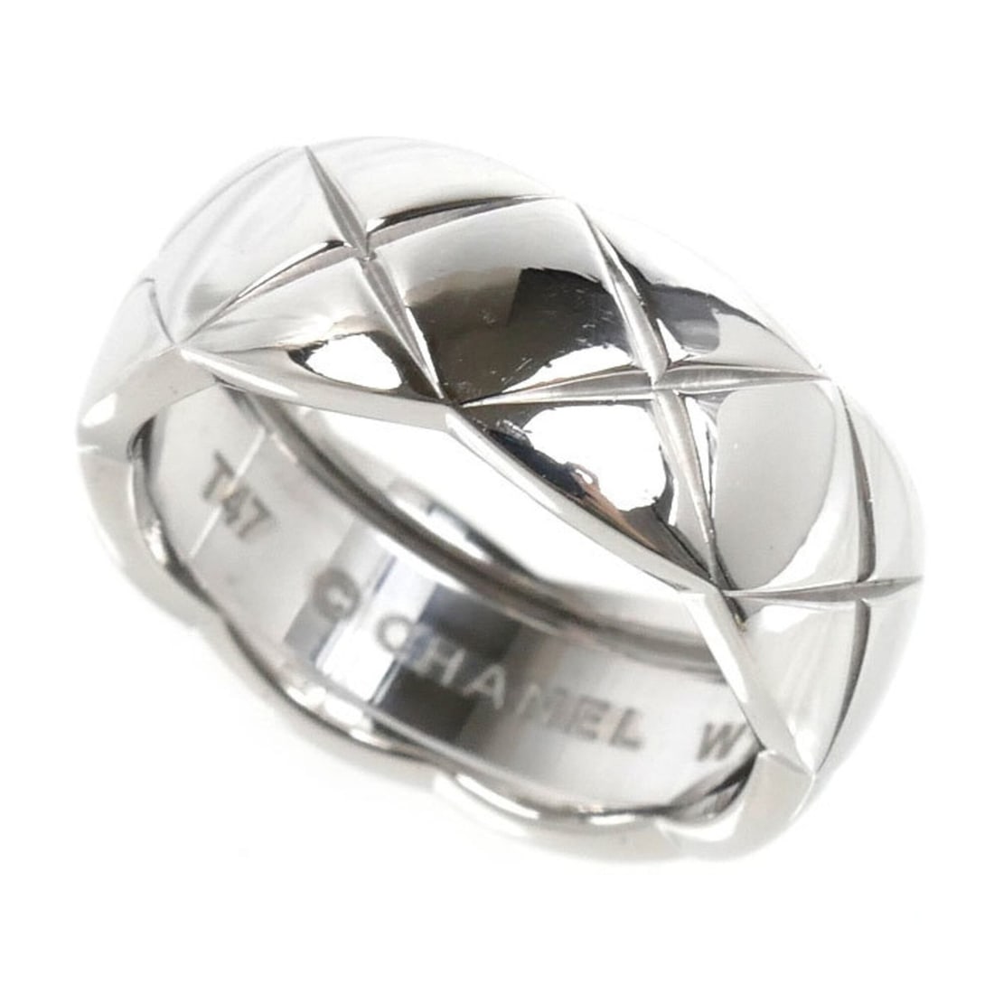 CHANEL 18KWG White Gold Coco Crush Medium Ring J10570 47 5.4g Women's (1 of 9)