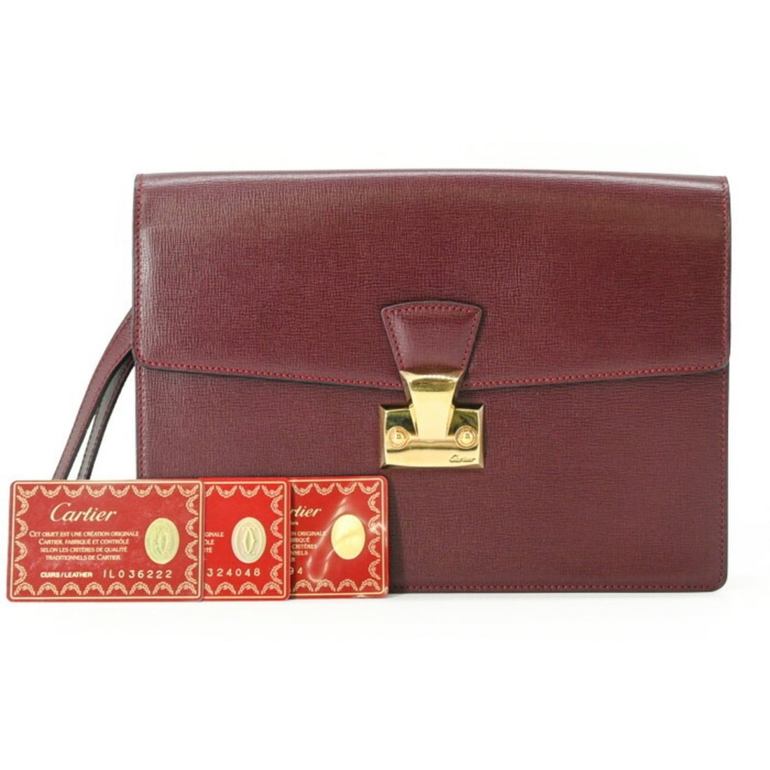 Cartier Must Line Clutch Bag, Bordeaux, for Women and Men: --- Catalog ---Category: SizeSize (HxWxD): 26cm x 18.5cm x 4cm / 10.23'' x 7.28'' x 1.57''Category: DesignType: Clutch bagColor: BordeauxGender: Men,WomenMaterial: Leather Category: GeneralBrand: Cart