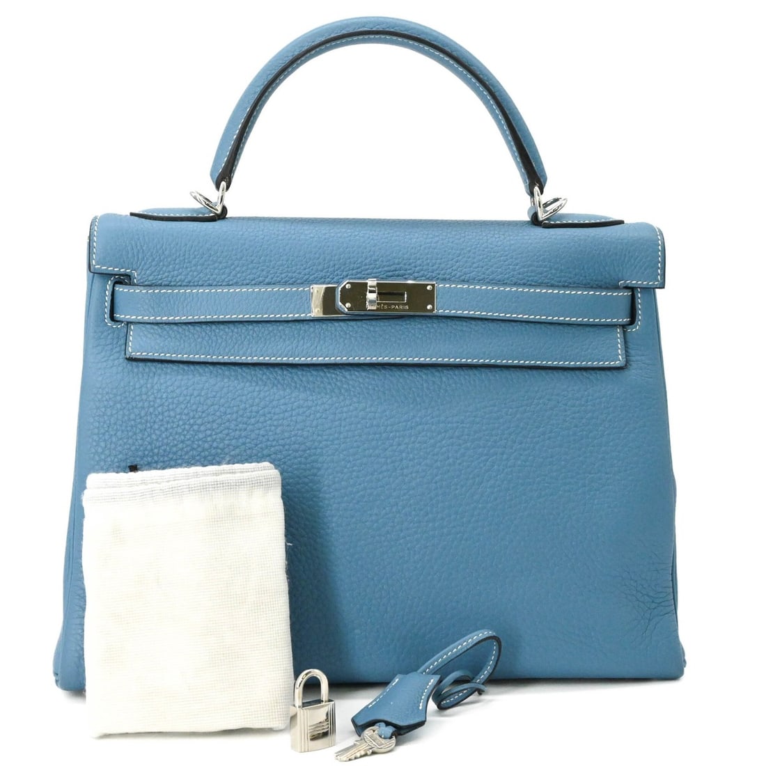 HERMES Kelly 28 Handbag Tote Bag, Taurillon Clemence Leather, Women's, Blue Jean: --- Catalog ---Category: SizeSize (HxWxD): 22.5cm x 31cm x 12cm / 8.85'' x 12.2'' x 4.72''Category: DesignType: Handbag, Tote bagColor: Blue jeanGender: WomenMaterial: Taurillon clemence leather Categ