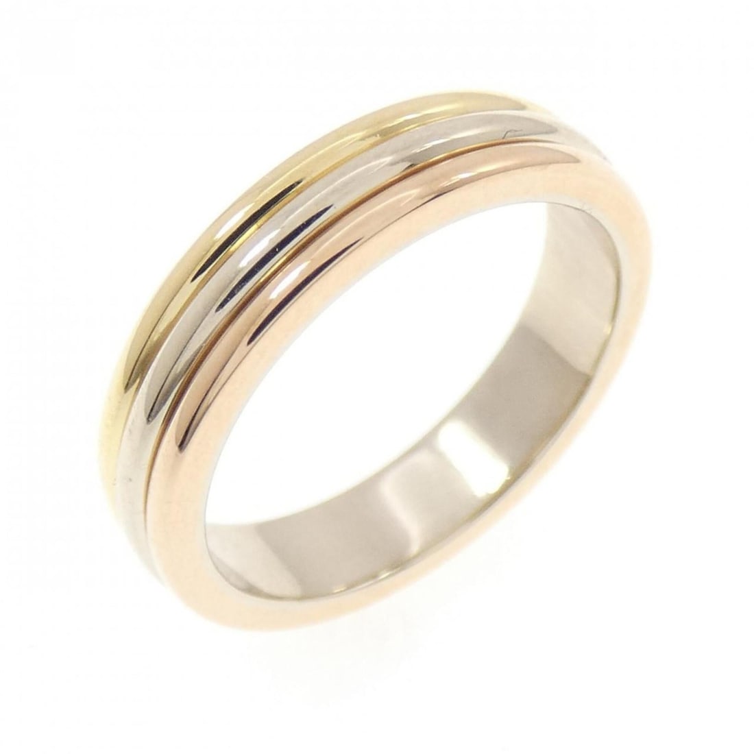 Cartier Three Gold Wedding Ring: --- Catalog ---Category: SizeUS Size: 4.5Brand Size: 48Category: DesignType: Band ringGender: WomenMaterial: Pink gold (18K), White gold (18K), Yellow gold (18K)Category: GeneralBrand: Cartier---