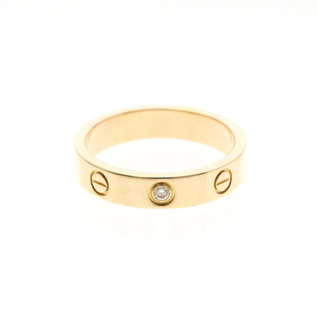 Cartier Mini Love Ring With 1 Diamond Pink Gold (18K) Fashion Diamond Band Ring Pink Gold: --- Catalog ---Category: SizeWidth: 4.2mm / 0.17''Weight: 4.6g / 0.16oz.JP Size: 12US Size: 6Brand Size: 52Category: DesignType: Band ringColor: Pink goldMetal: GoldStone: DiamondStyle: FashionGender: