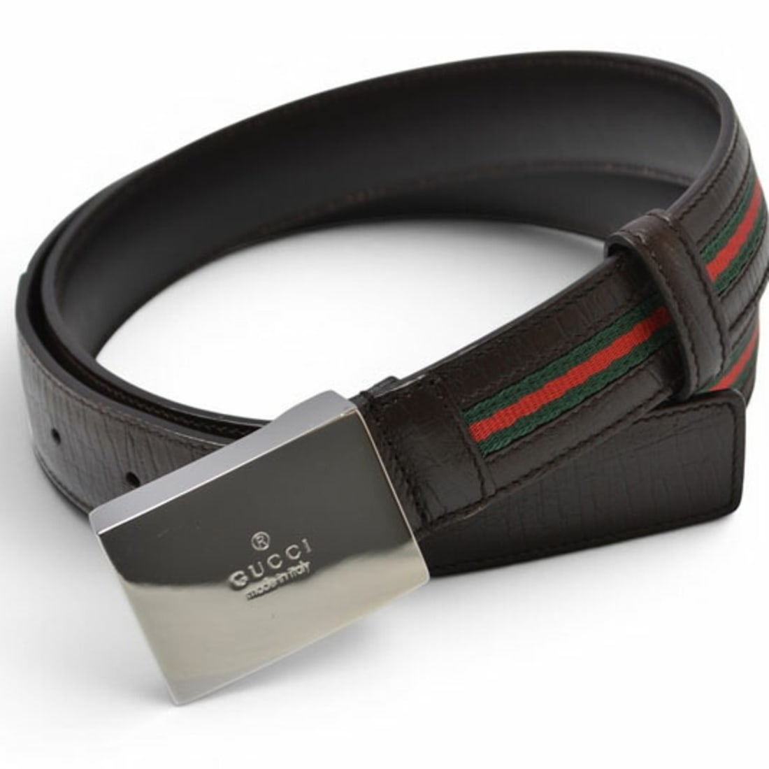 Gucci belt, size 95, leather, GUCCI Sherry line, dark brown, green, red, 114966: --- Catalog ---Category: SizeLength: 92.5cm - 97.5cm / 36.41'' - 38.38''Category: DesignType: Standard beltColor: Green, Red colorGender: Women,MenMaterial (Strap): Leather , Canvas Category: GeneralM