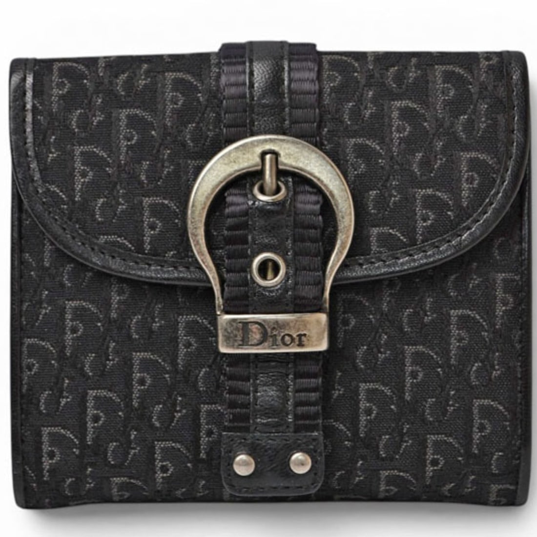Christian Dior Tri-fold Wallet, Folding Trotter Jacquard, Black, Vintage: --- Catalog ---Category: SizeSize (HxWxD): 10cm x 11.2cm x 2.4cm / 3.93'' x 4.4'' x 0.94''Category: DesignType: Wallet (tri-fold)Color: BlackGender: Women,MenMaterial: Canvas Category: GeneralBrand: C